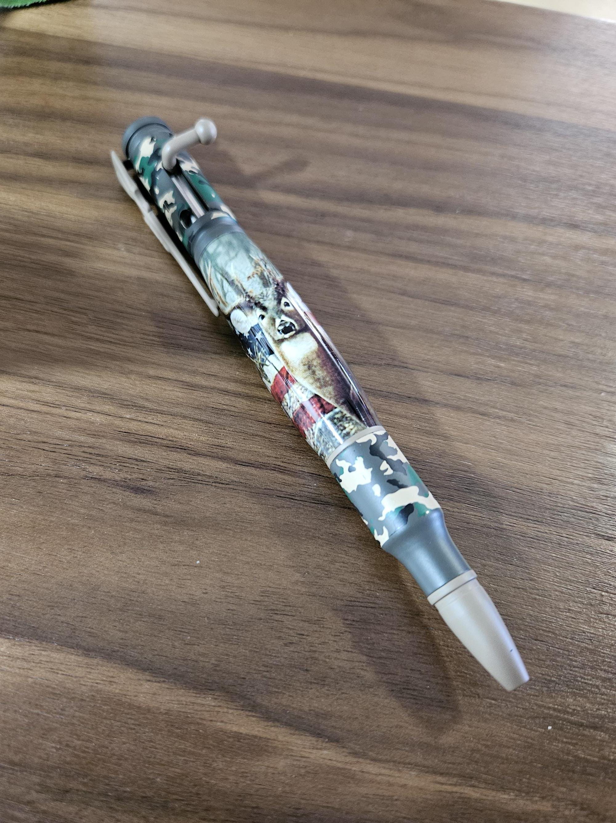 Retractable Ballpoint, Bolt Action Pen, Deer Hunter, Woodland Camouflage, Label Cast, American Flag, Rifle Pen Clip, Outdoor Enthusiasts