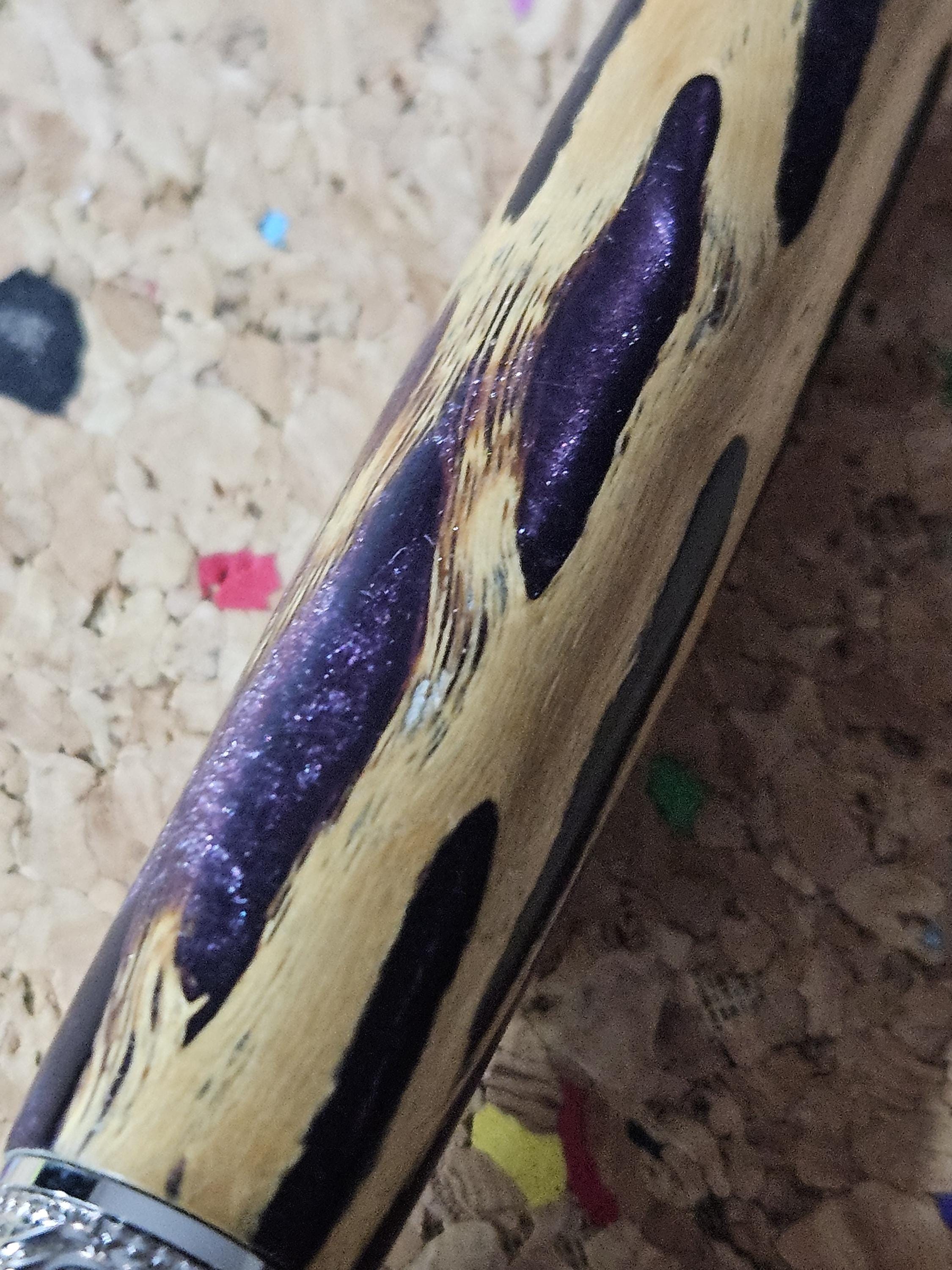 Cholla Cactus Skeleton with Glittery Purple Resin and a Majestic Squire-Inspired Gold and Chrome Pen Kit