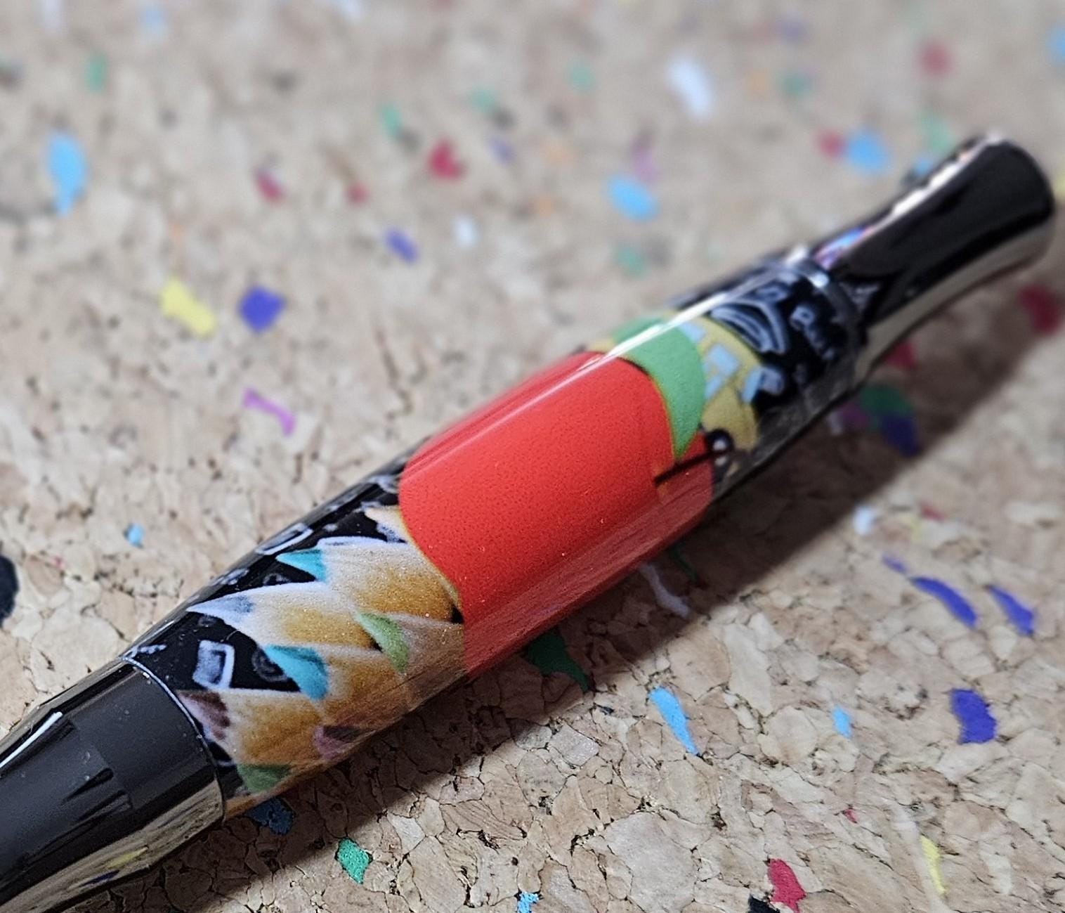 Teacher Celebration Pen Adorned with a Red Apple Label Cast and a Sleek Gunmetal Virage Pen Kit