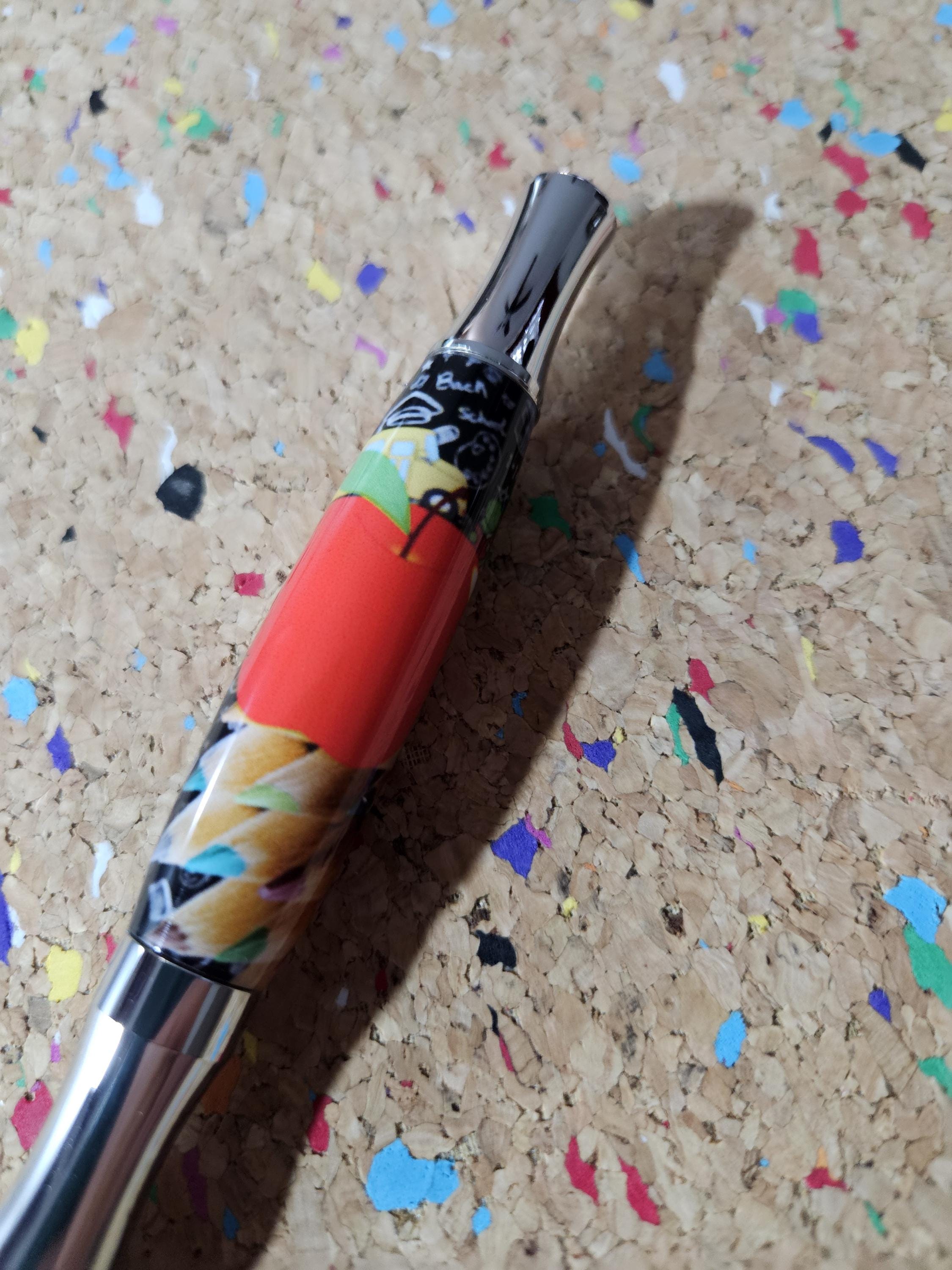 Teacher Celebration Pen Adorned with a Red Apple Label Cast and a Sleek Chrome Virage Pen Kit