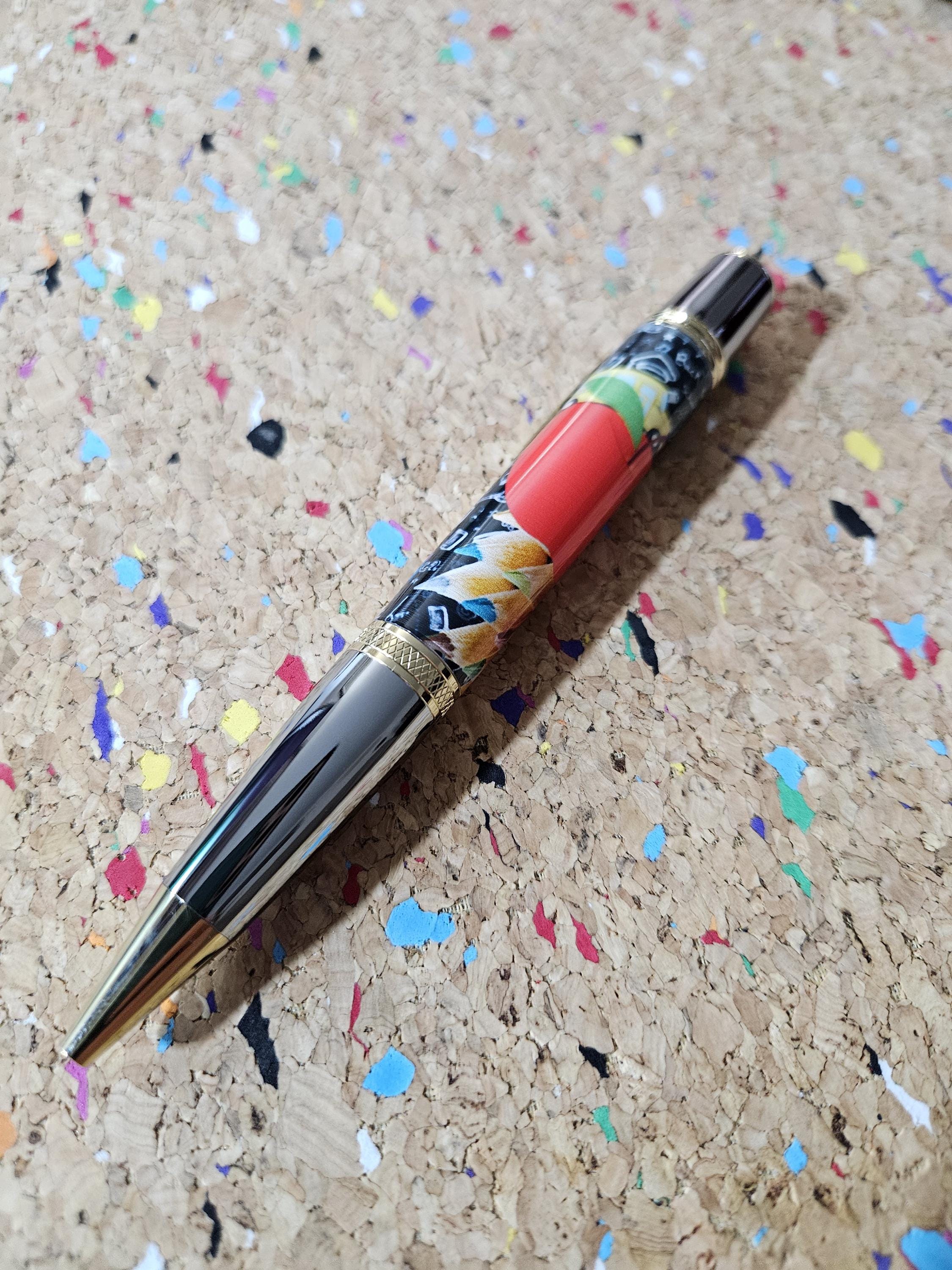 Teacher Celebration Pen Adorned with a Red Apple Label Cast and a Sleek Gunmetal and Gold Accent Pen Kit