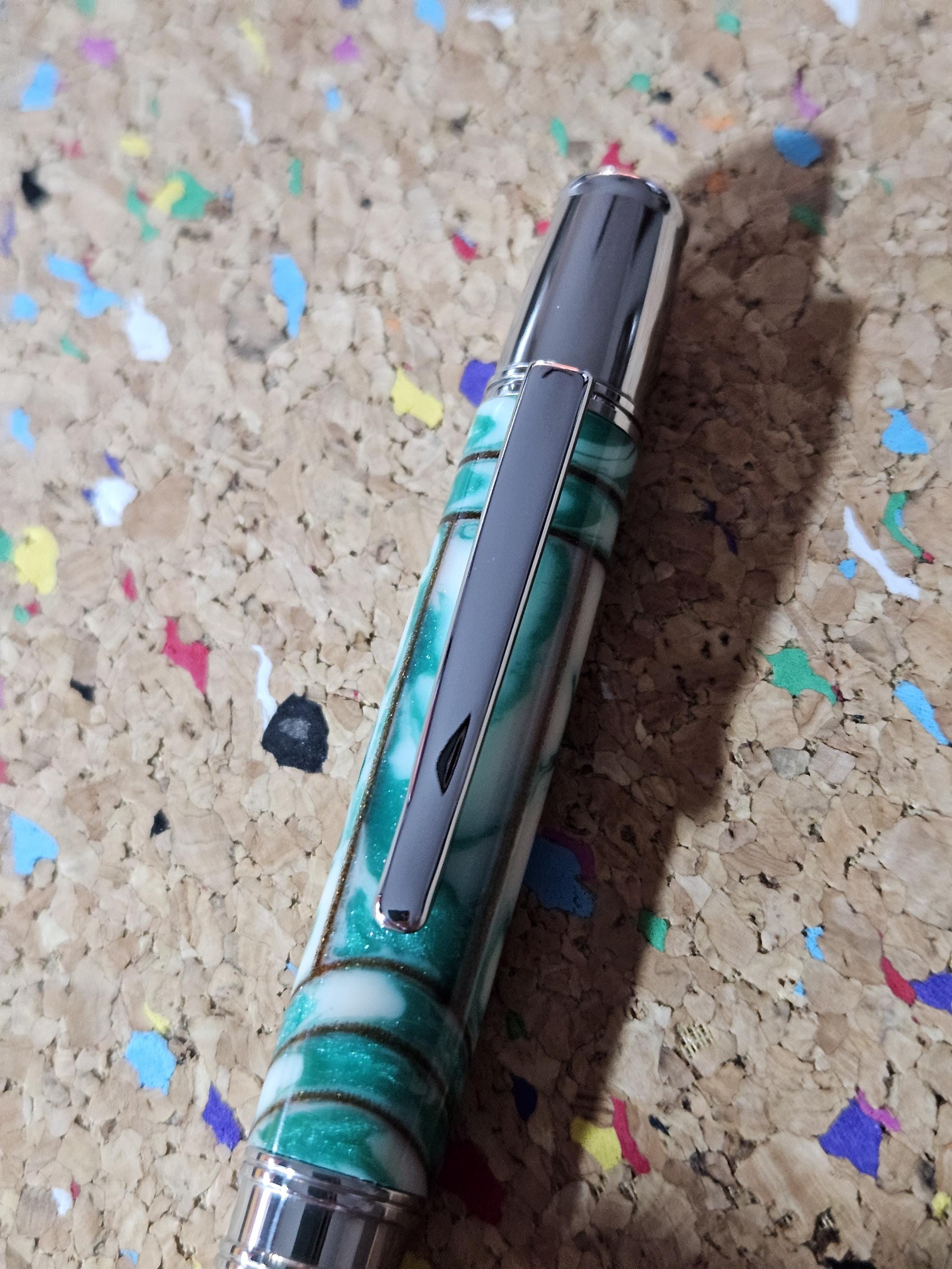 Green and White Swirled Resin with Gold Chevrons "Gisi Style"  with a Liberty Flat Top Stainless Steel Pen Kit