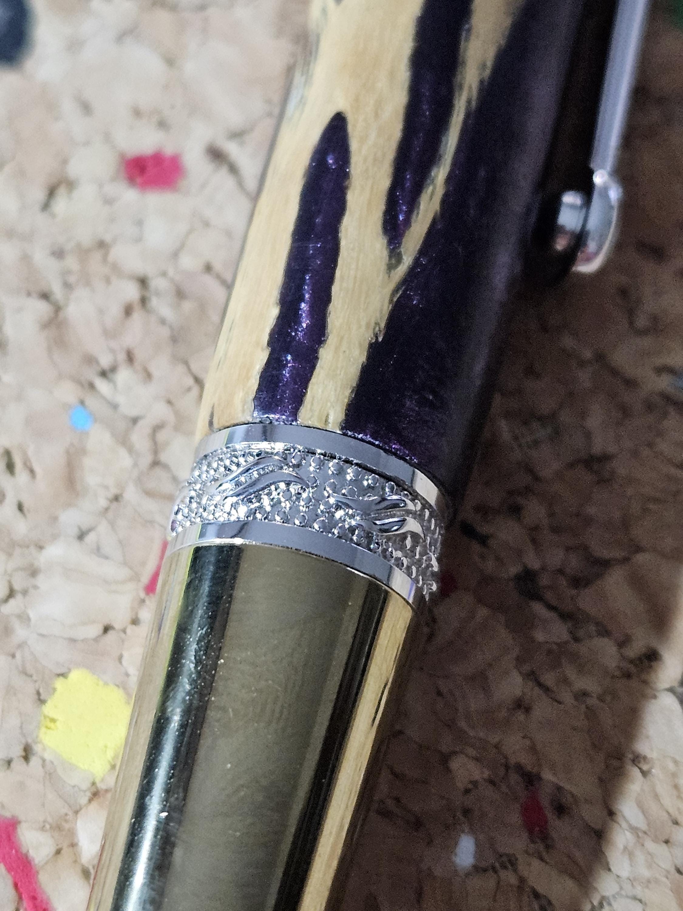 Cholla Cactus Skeleton with Glittery Purple Resin and a Majestic Squire-Inspired Gold and Chrome Pen Kit