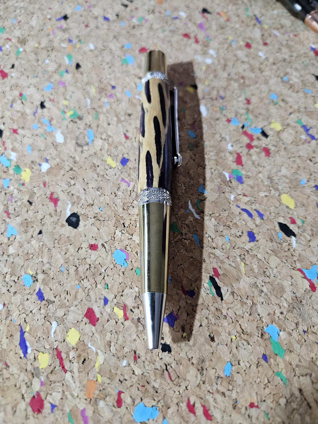 Cholla Cactus Skeleton with Glittery Purple Resin and a Majestic Squire-Inspired Gold and Chrome Pen Kit