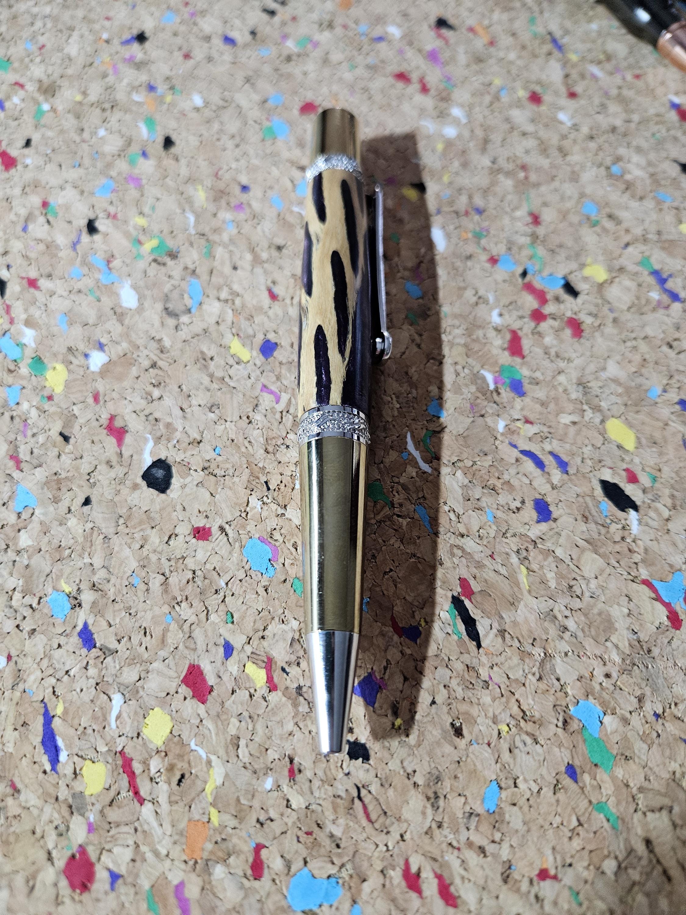 Cholla Cactus Skeleton with Glittery Purple Resin and a Majestic Squire-Inspired Gold and Chrome Pen Kit