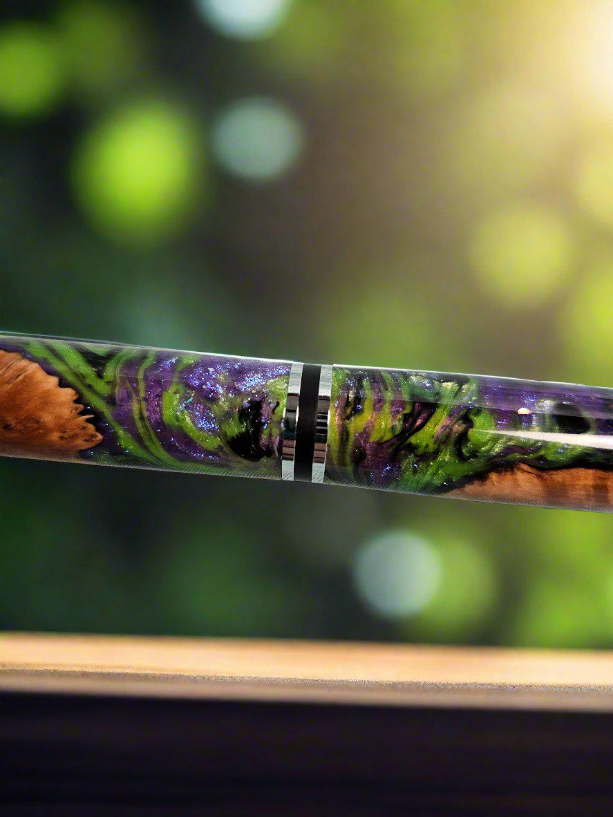 Penlight - LED Hybrid Featuring Maple Burl Wood and a Chrome Kit with Sleek Black Accents