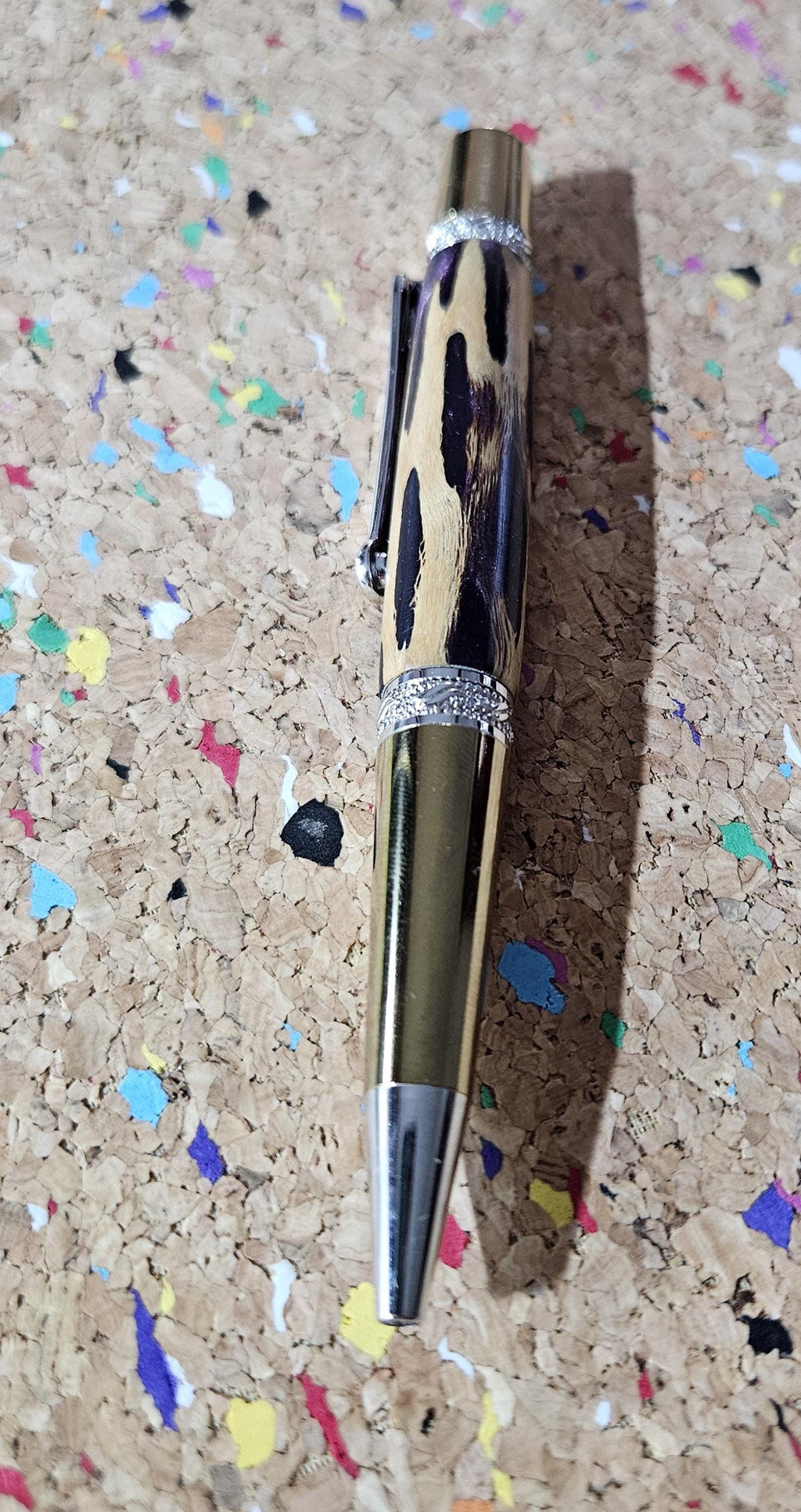 Cholla Cactus Skeleton with Glittery Purple Resin and a Majestic Squire-Inspired Gold and Chrome Pen Kit