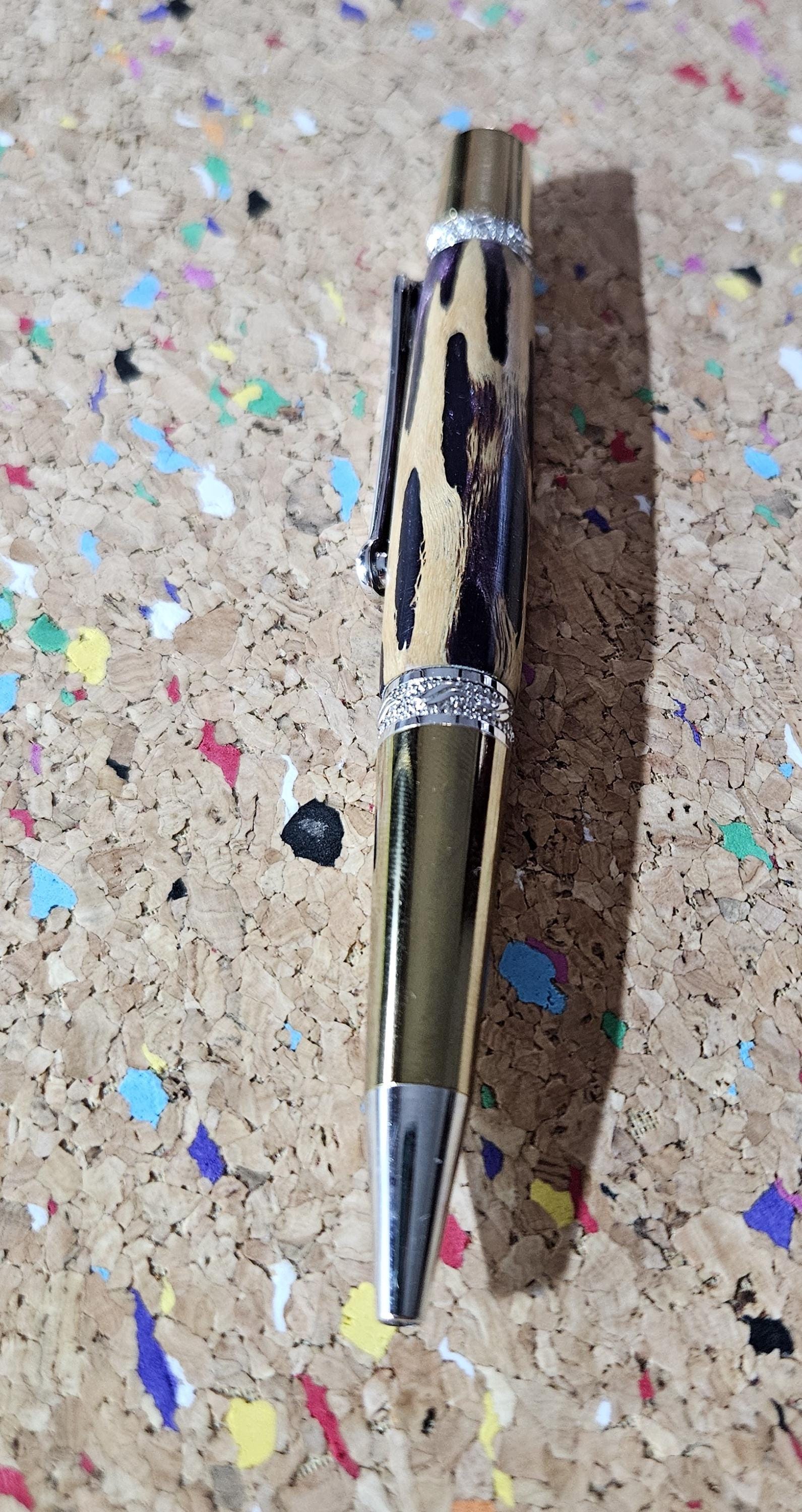 Cholla Cactus Skeleton with Glittery Purple Resin and a Majestic Squire-Inspired Gold and Chrome Pen Kit