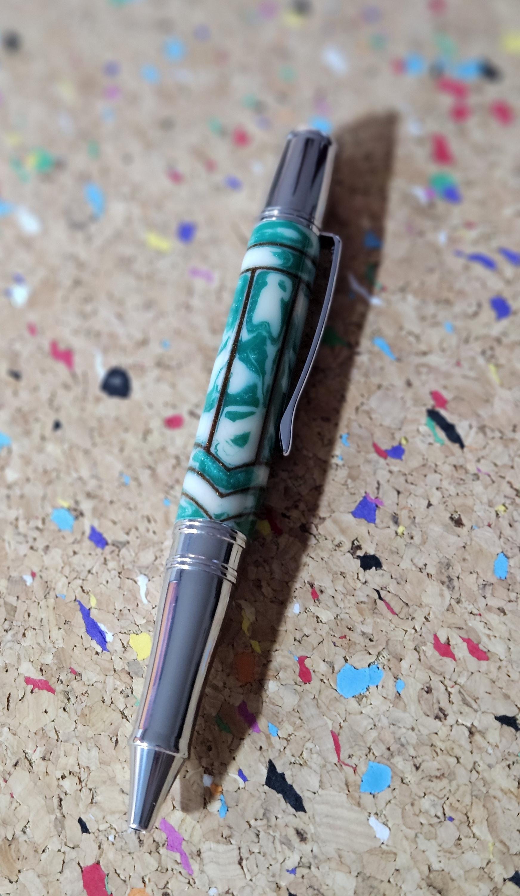 Green and White Swirled Resin with Gold Chevrons "Gisi Style"  with a Liberty Flat Top Stainless Steel Pen Kit