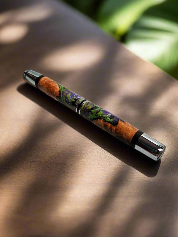 Penlight - LED Hybrid Featuring Maple Burl Wood and a Chrome Kit with Sleek Black Accents