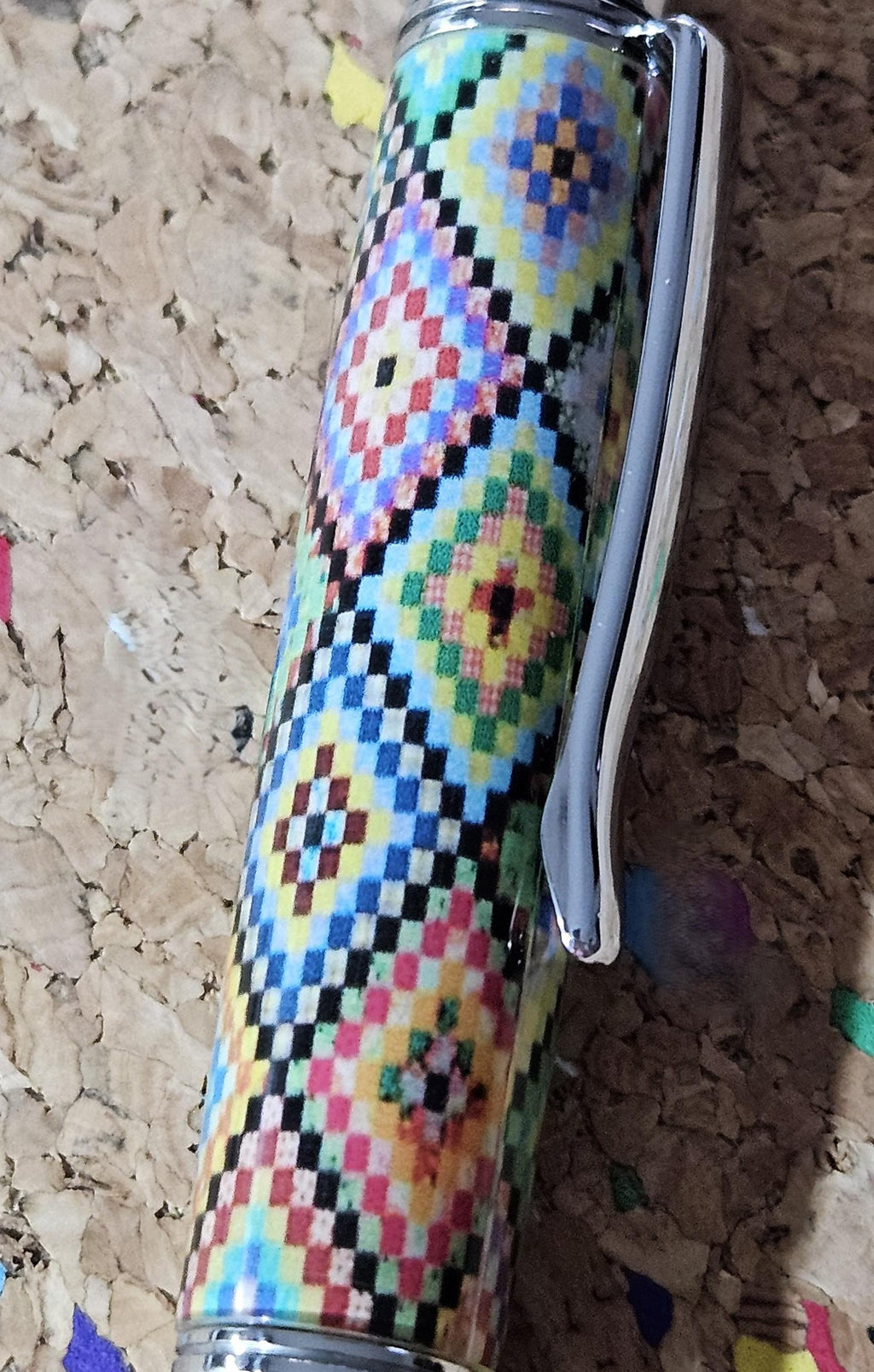 Large Diamond Patterned Quilted Label Cast Pen with a Polished Stainless Steel Liberty Kit, Made In America