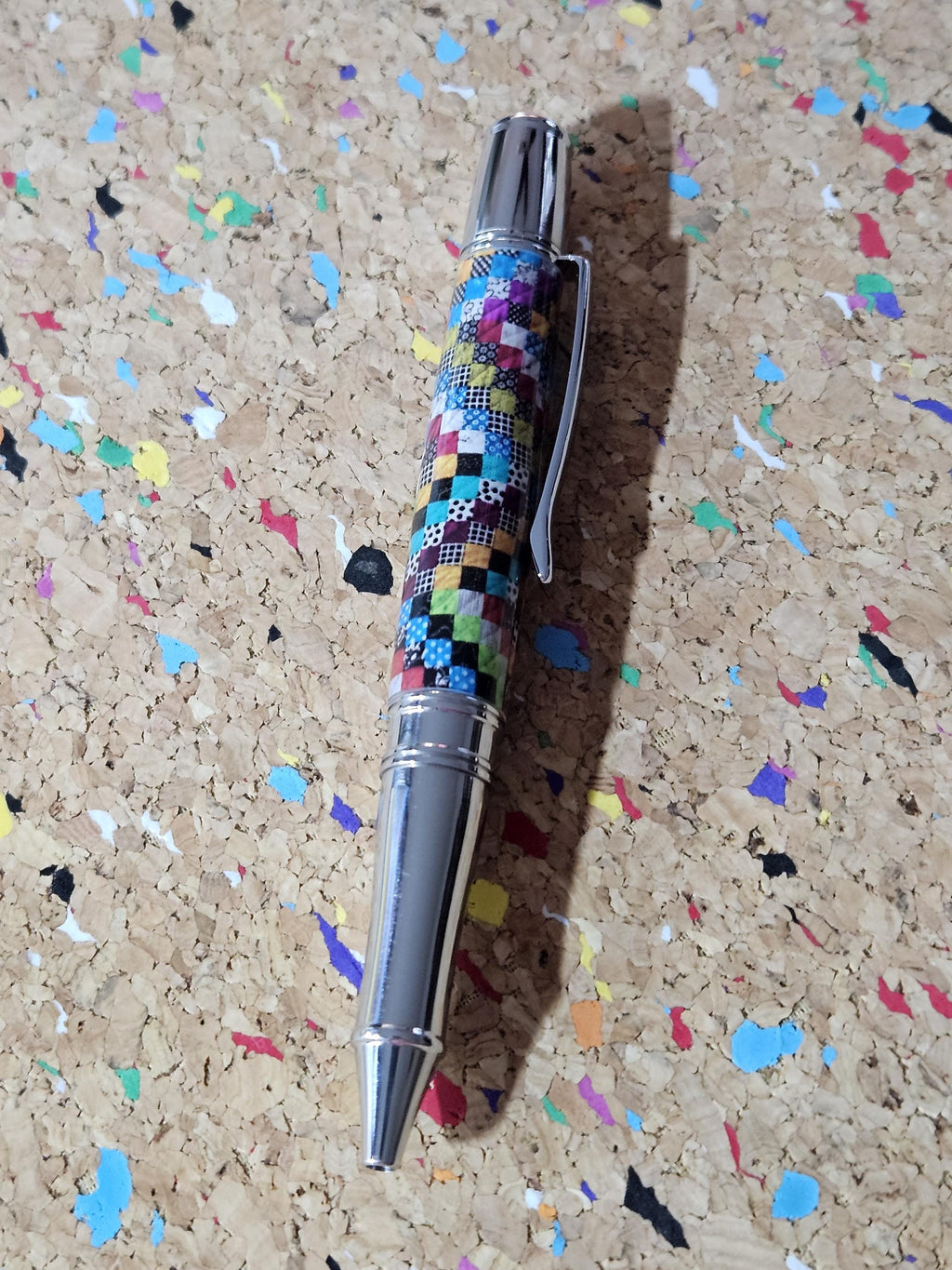 Small Square Patterned Quilted Label Cast Pen with a Polished Stainless Steel Liberty Kit, Made In America