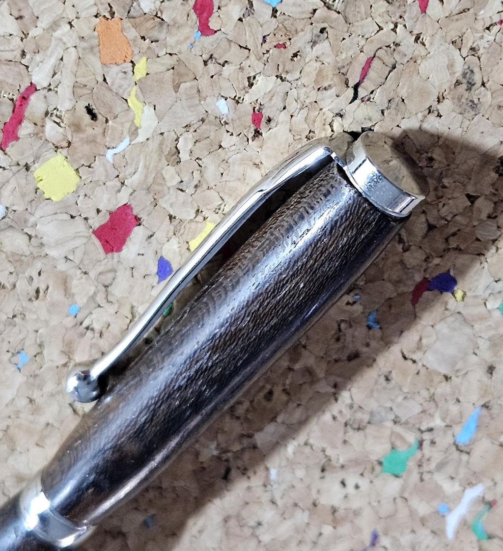 Lightweight Black Walnut Wooden Pen with a Slimline Chrome Pen Kit and a Fancy Ball Clip