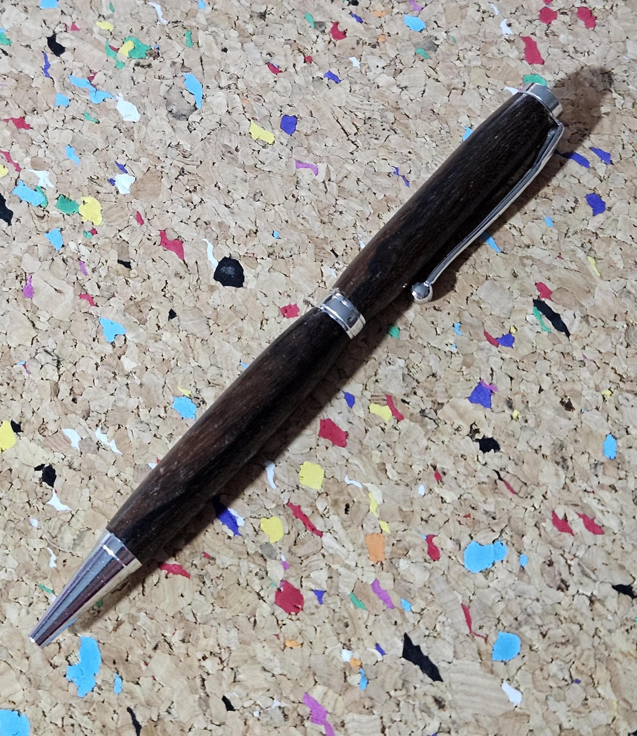 Lightweight Black Walnut Wooden Pen with a Slimline Chrome Pen Kit and a Fancy Ball Clip