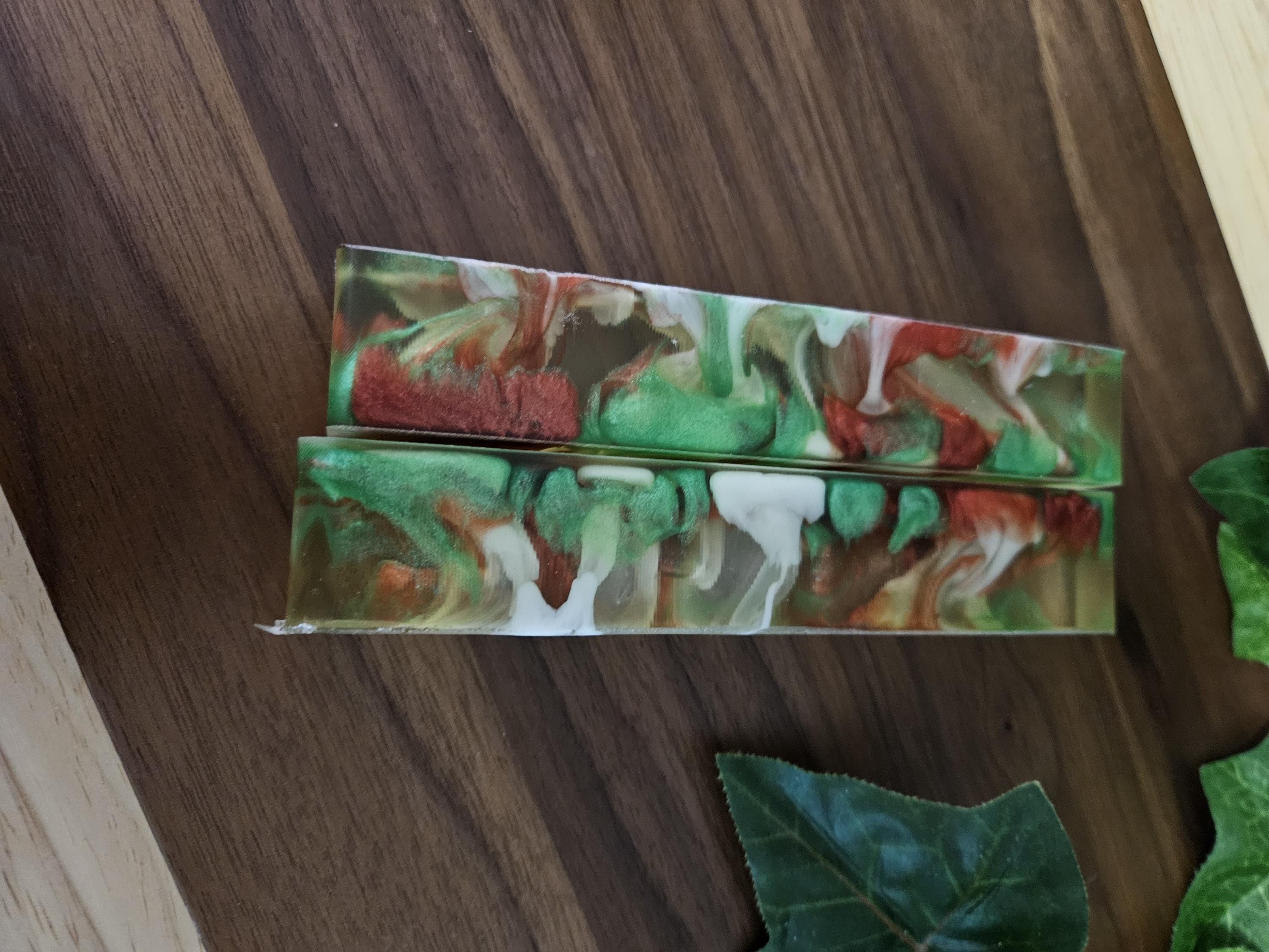 Pen Blanks: Christmas-Inspired Drop Technique Resin Pen Blanks using Red, Green, and White Resin