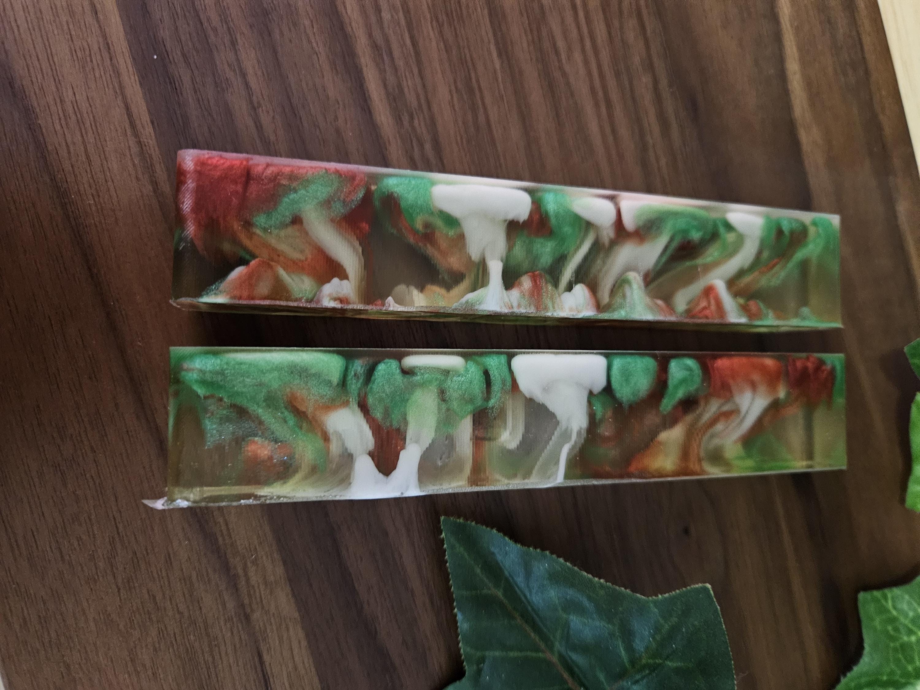 Pen Blanks: Christmas-Inspired Drop Technique Resin Pen Blanks using Red, Green, and White Resin