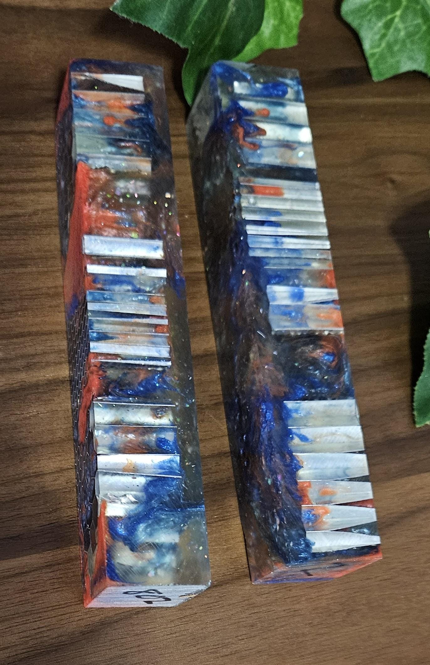 Pen Blanks: Mixed .125" and .25" Aluminum Honeycombs, Drop Technique, Translucent with Red and Blue Resin