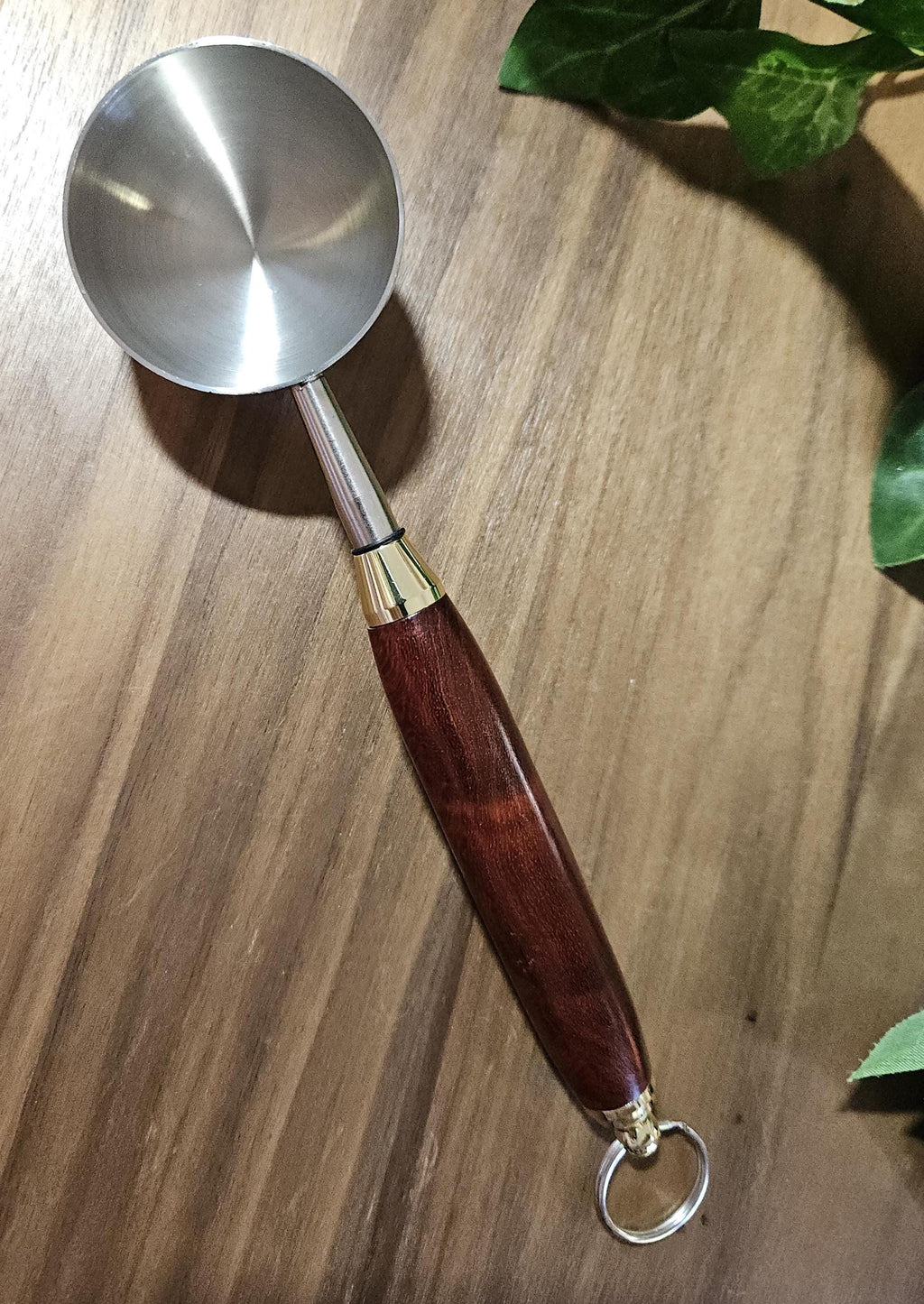Amboyna Wooden Coffee Scoop with 2 Tablespoon Stainless Steel Scoop and Gold Accents