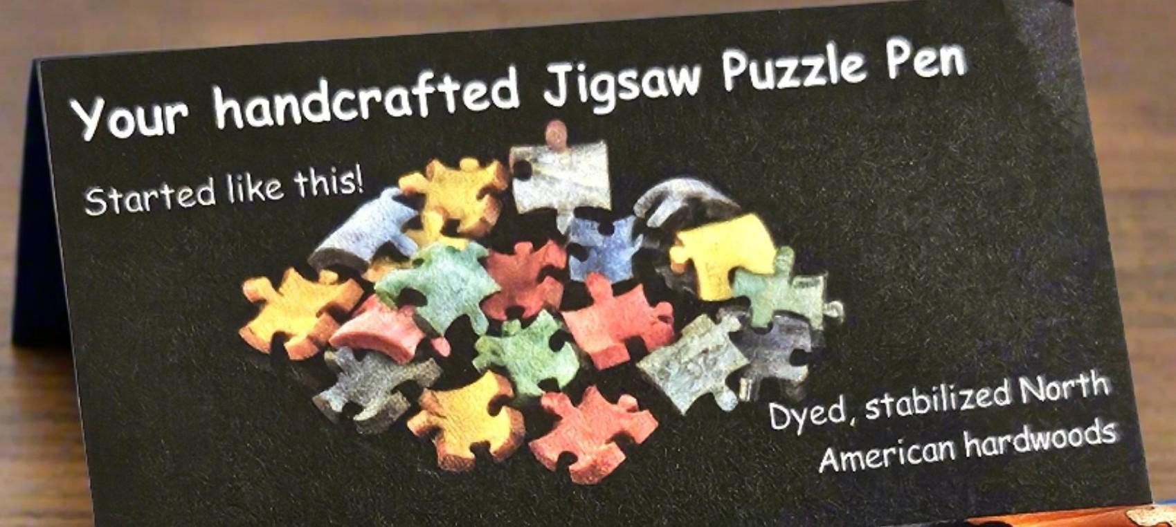 Wooden Advanced Puzzle Inlay Pen – Blue Autism Awareness Puzzle Piece, Capped & Postable, Chrome Pen Kit, Unique Gift for Autism Support