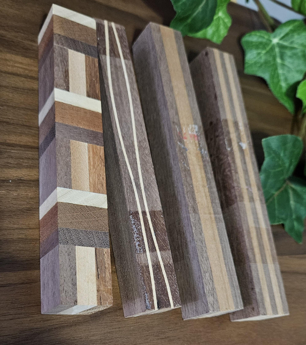 Pen Blanks: Wooden Segmented Blanks #2 -  5" to 6" Long - Includes Walnut, Cherry, Padauk, and Maple Woods