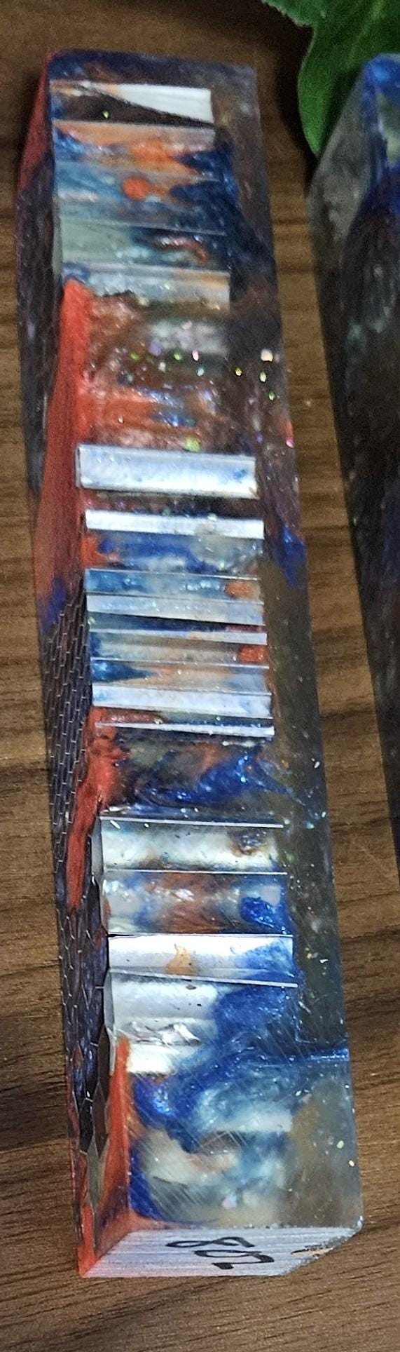 Pen Blanks: Mixed .125" and .25" Aluminum Honeycombs, Drop Technique, Translucent with Red and Blue Resin