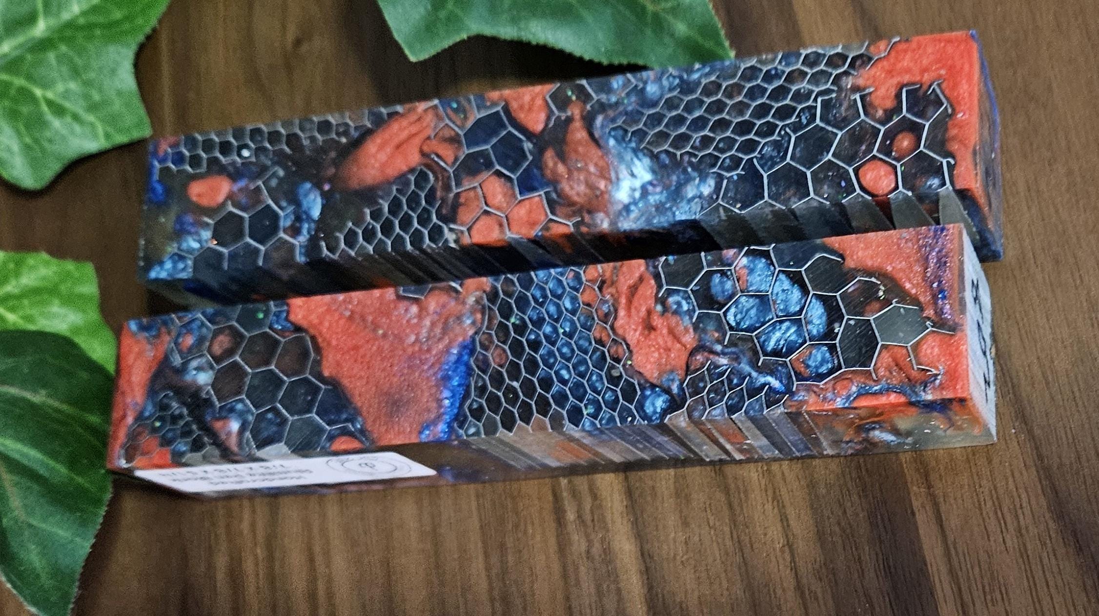 Pen Blanks: Mixed .125" and .25" Aluminum Honeycombs, Drop Technique, Translucent with Red and Blue Resin
