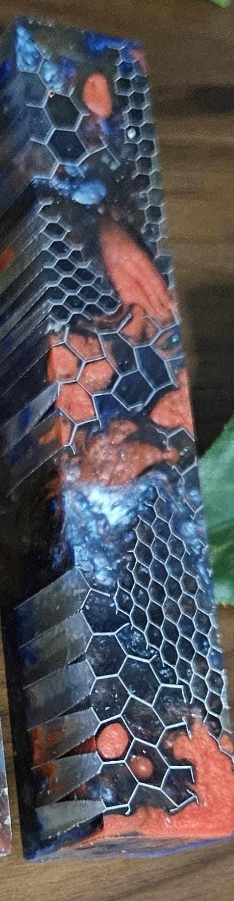 Pen Blanks: Mixed .125" and .25" Aluminum Honeycombs, Drop Technique, Translucent with Red and Blue Resin