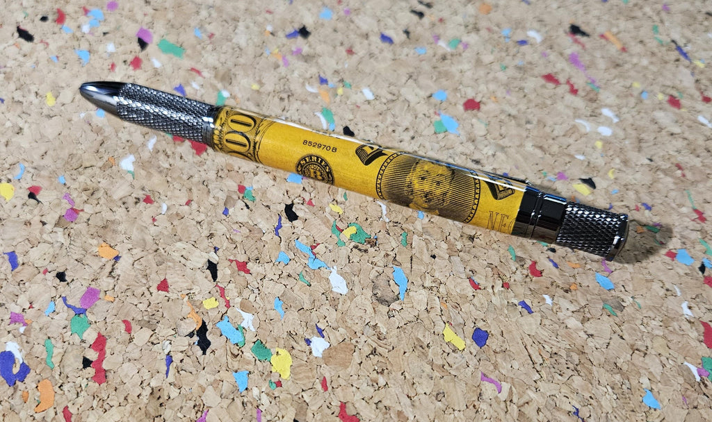 1960 Game of Life 20,000 Demand Note Label Cast Ballpoint Pen, Centennial Issue, Black Knurl Pen Kit, Signed by Art Linkletter