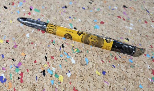 1960 Game of Life 20,000 Demand Note Label Cast Ballpoint Pen, Centennial Issue, Black Knurl Pen Kit, Signed by Art Linkletter