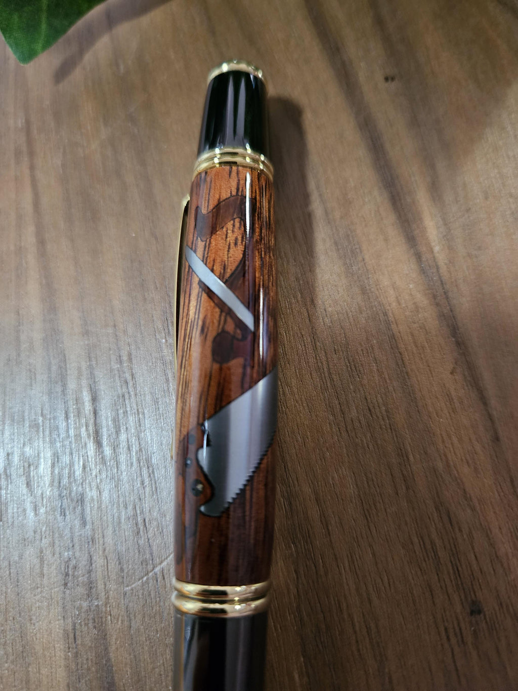 Woodworker Inlay Pen with Koa (Hawaiian Wood) and Black Chrome with Gold Accents