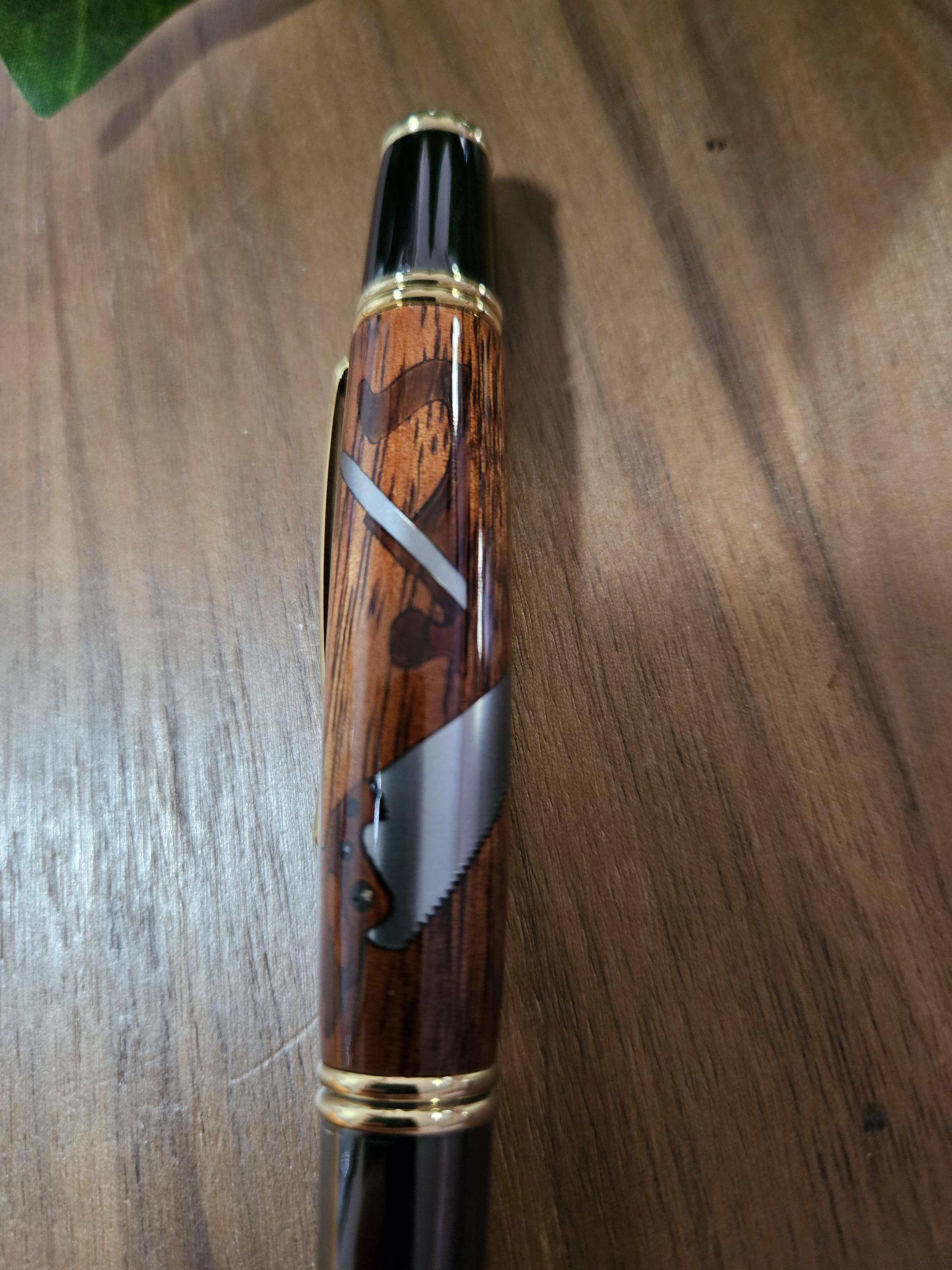 Woodworker Inlay Pen with Koa (Hawaiian Wood) and Black Chrome with Gold Accents