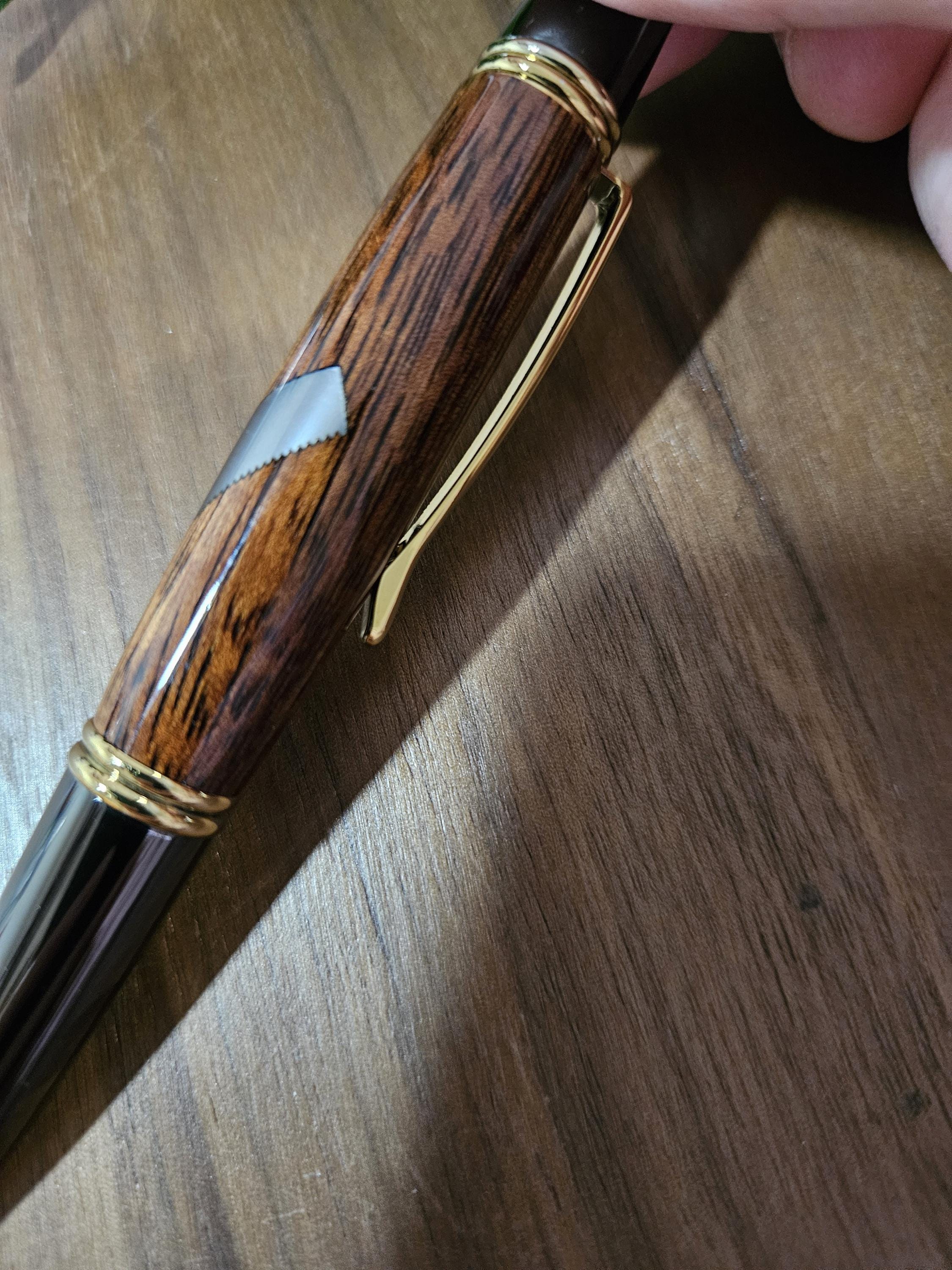 Woodworker Inlay Pen with Koa (Hawaiian Wood) and Black Chrome with Gold Accents