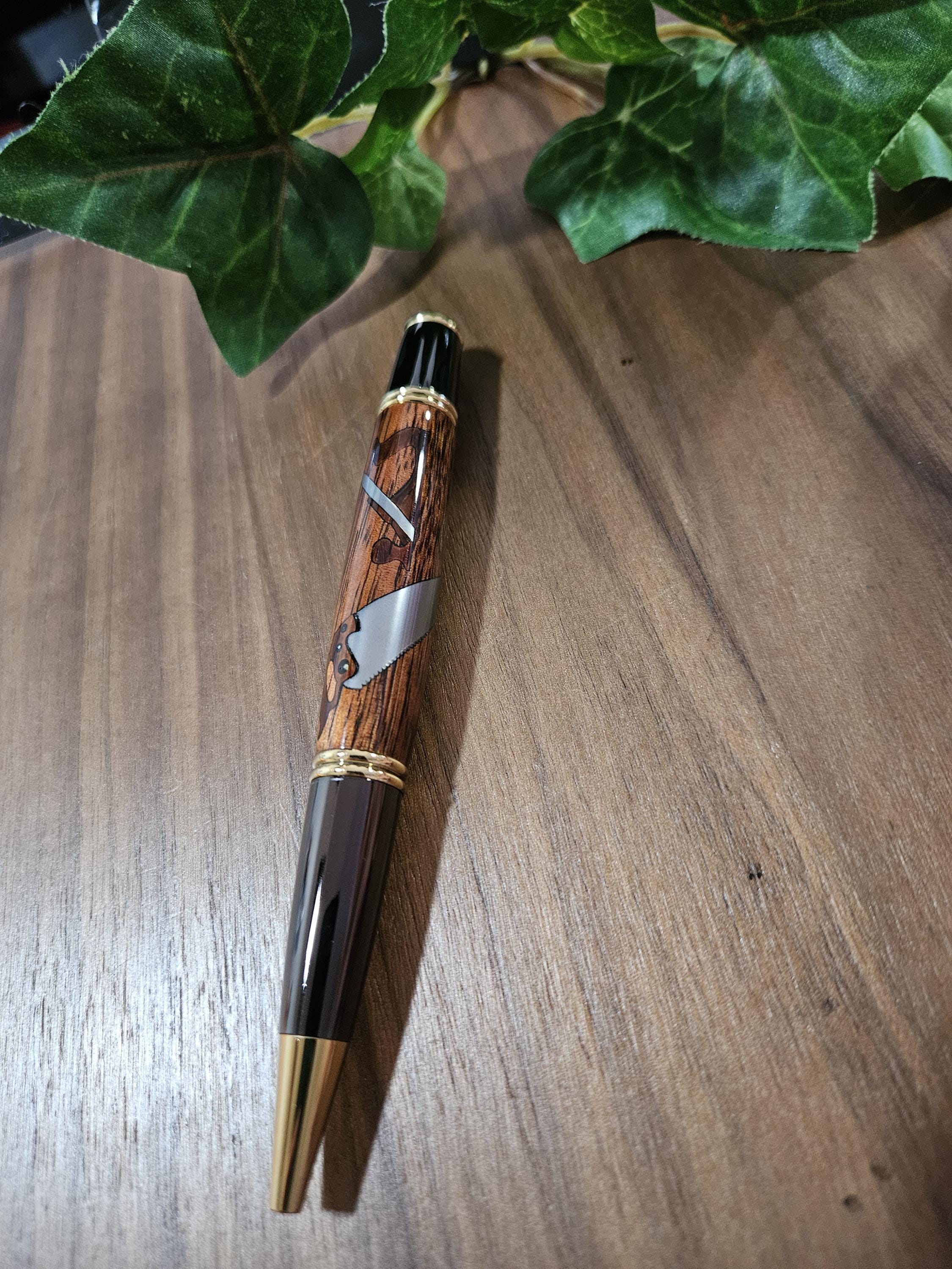 Woodworker Inlay Pen with Koa (Hawaiian Wood) and Black Chrome with Gold Accents