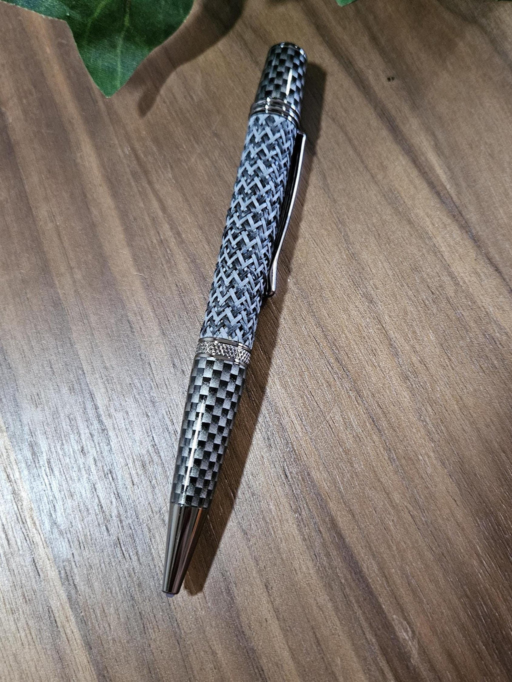 Multi-Colored True Feel Carbon Fiber Twist Pen with Faux Carbon Fiber Finial and Tapered Grip with Gunmetal Accents