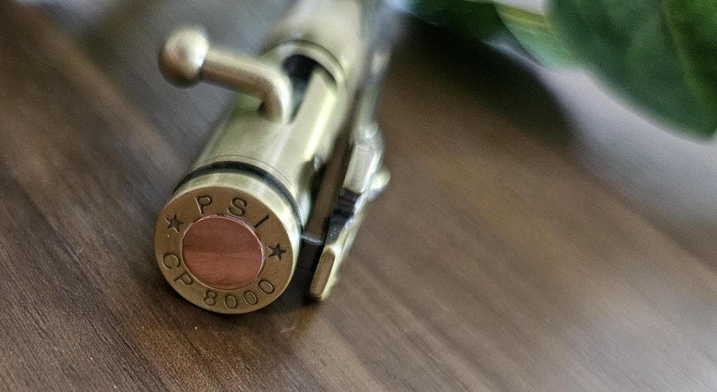 Refillable Ballpoint Pen, Wooden Pronghorn Deer Head Water Decal, Curly Maple Wood, Antique Brass Bolt Action, Deer Hunters Kit, Medium Tip