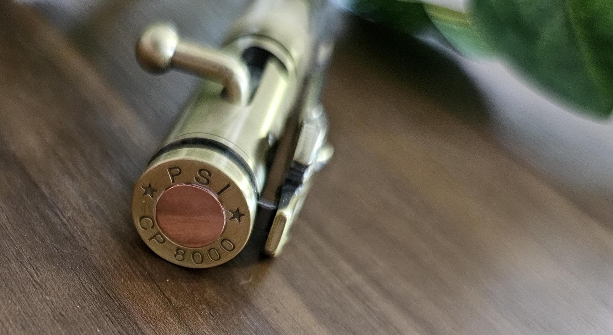 Refillable Ballpoint Pen, Wooden Pronghorn Deer Head Water Decal, Curly Maple Wood, Antique Brass Bolt Action, Deer Hunters Kit, Medium Tip