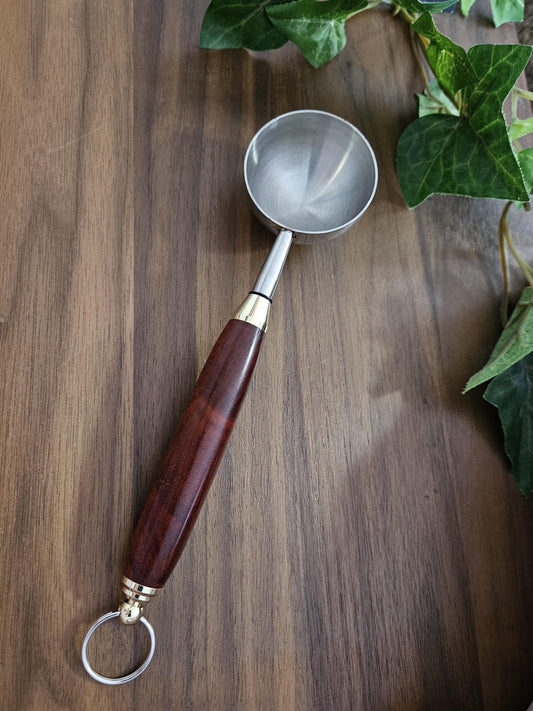 Amboyna Wooden Coffee Scoop with 2 Tablespoon Stainless Steel Scoop and Gold Accents