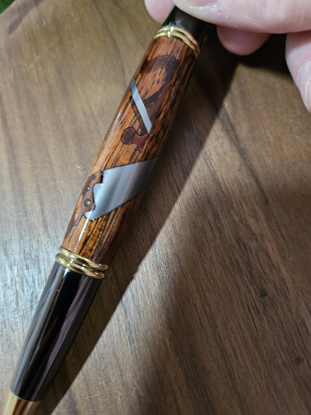 Woodworker Inlay Pen with Koa (Hawaiian Wood) and Black Chrome with Gold Accents