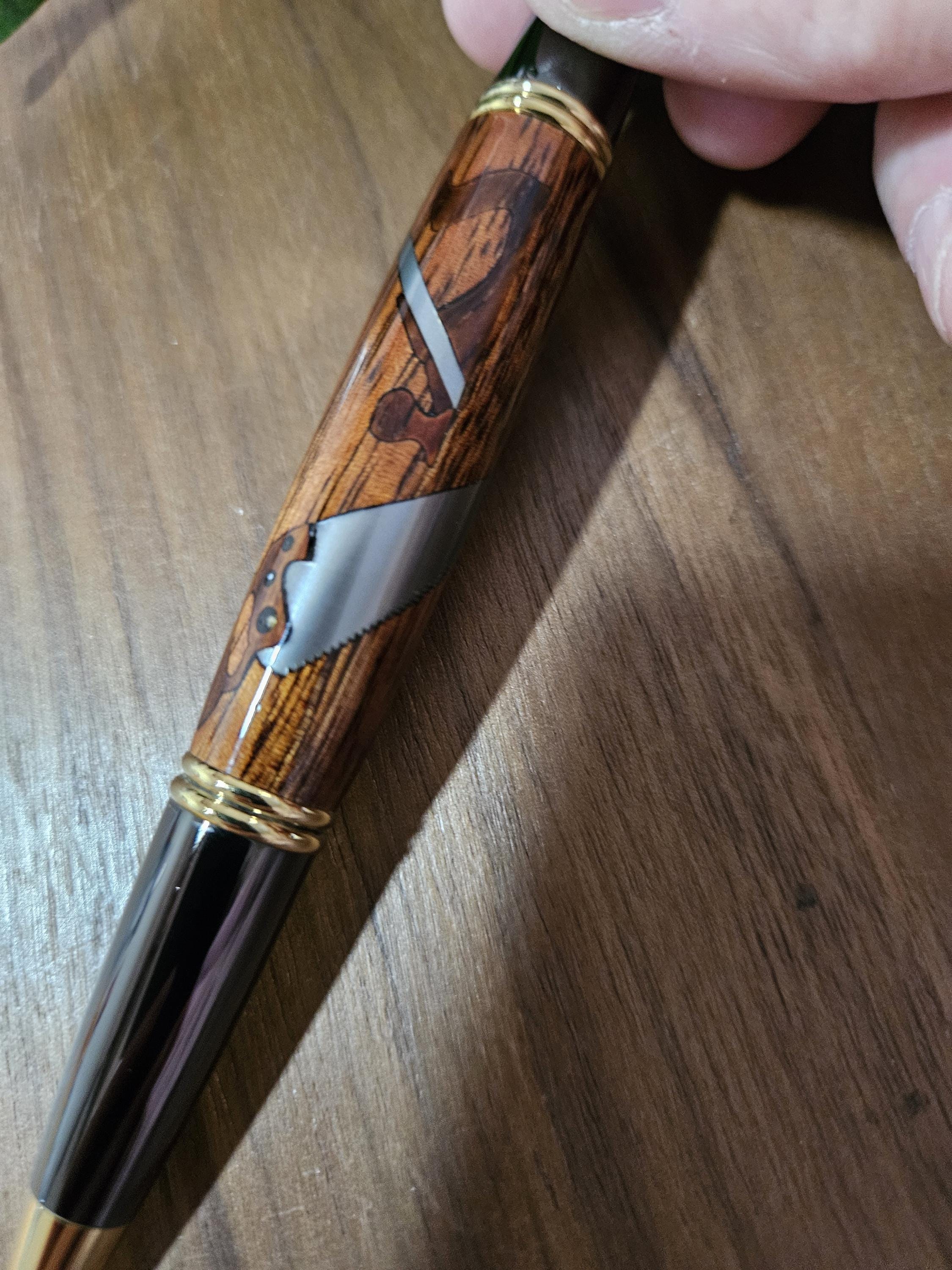 Woodworker Inlay Pen with Koa (Hawaiian Wood) and Black Chrome with Gold Accents