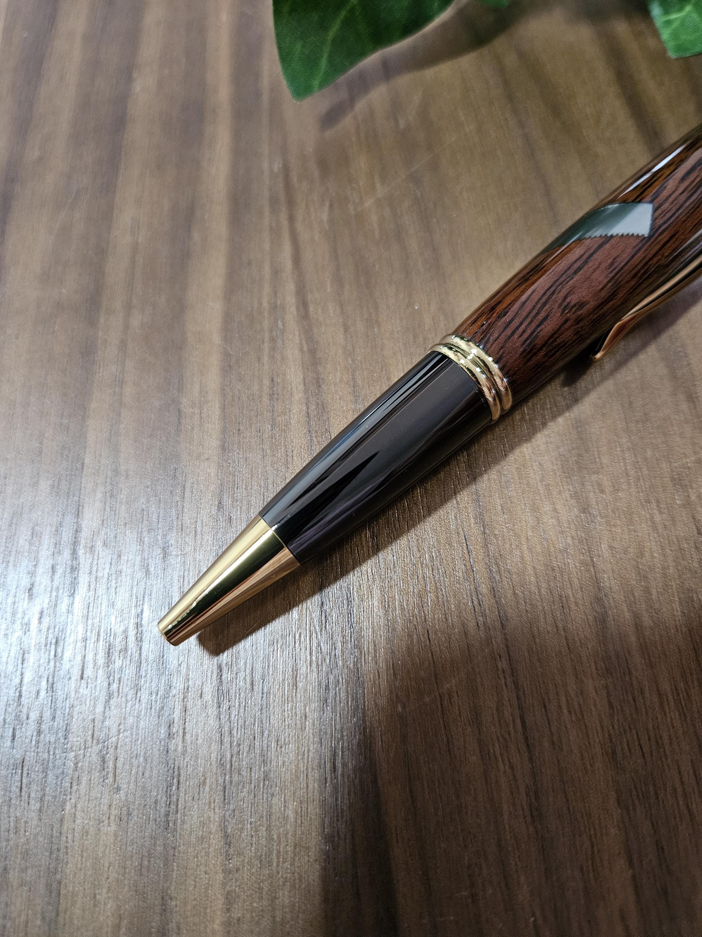 Woodworker Inlay Pen with Koa (Hawaiian Wood) and Black Chrome with Gold Accents