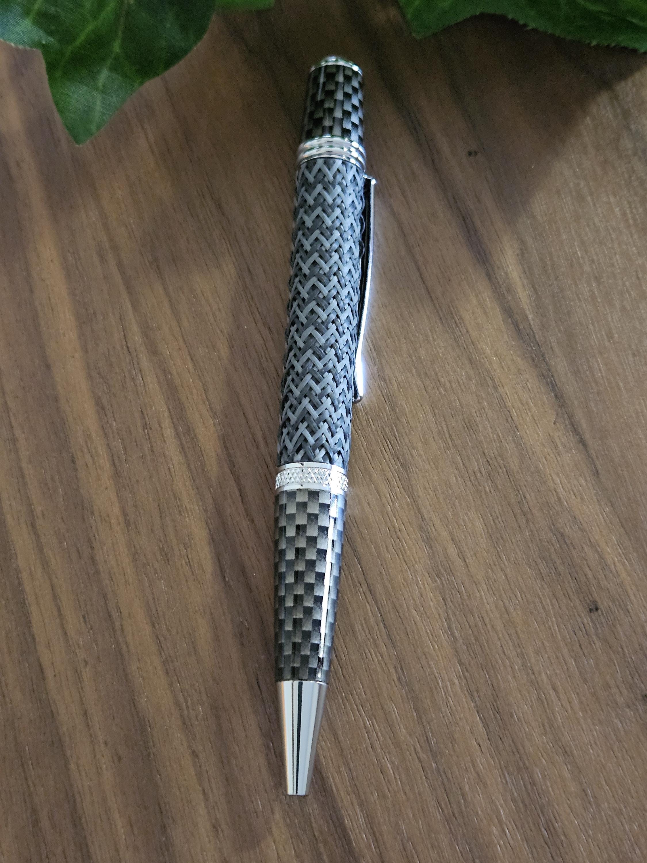 Multi-Colored True Free Carbon Fiber Twist Pen with Faux Carbon Fiber Finial and Tapered Grip with Chrome Accents