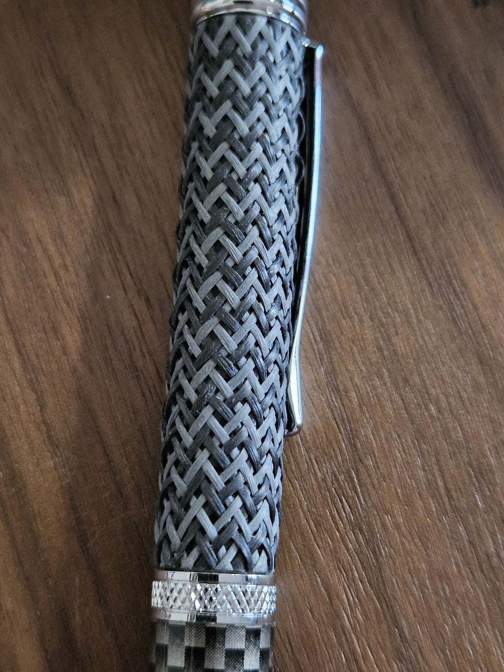 Multi-Colored True Free Carbon Fiber Twist Pen with Faux Carbon Fiber Finial and Tapered Grip with Chrome Accents