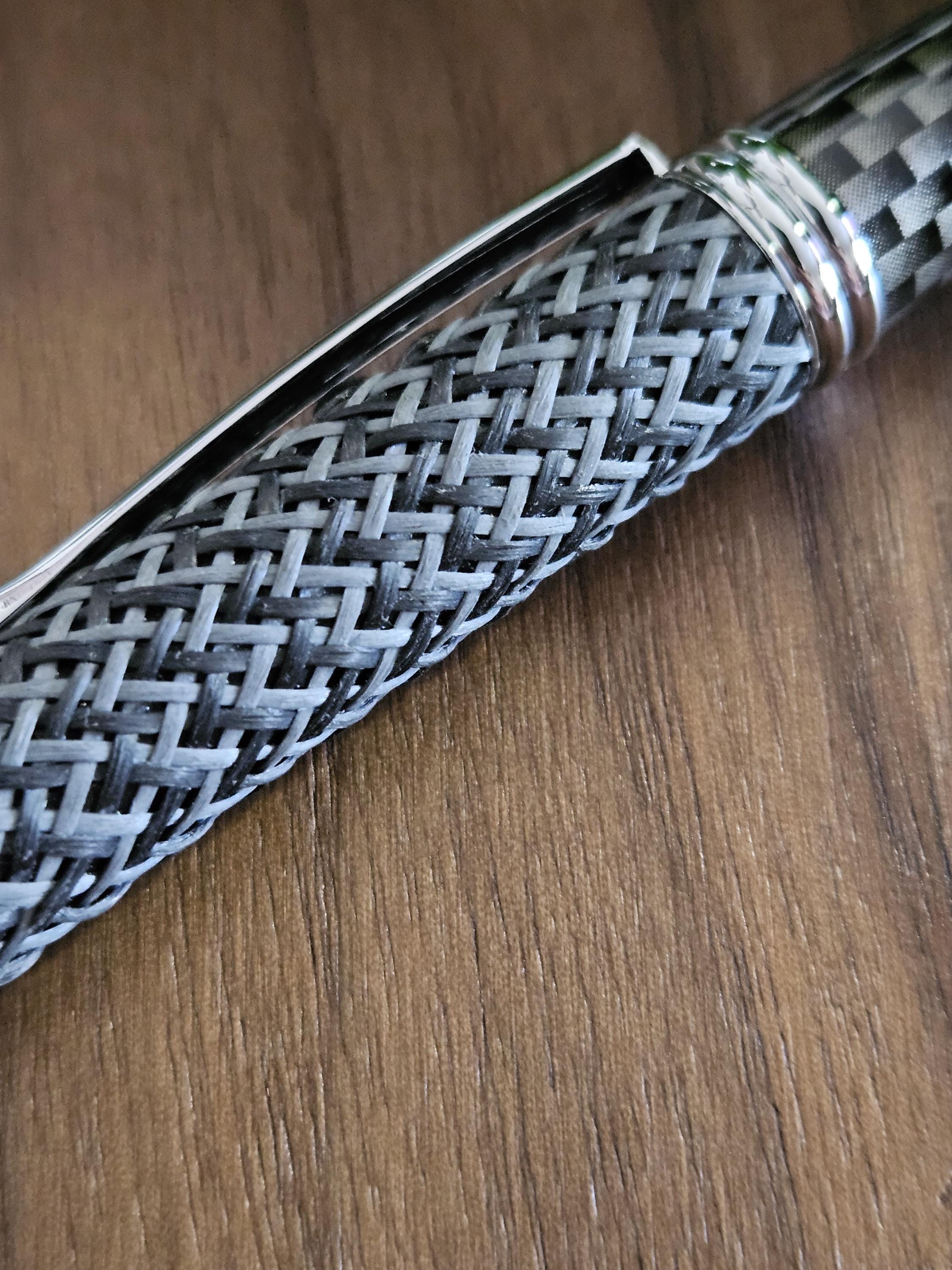 Multi-Colored True Free Carbon Fiber Twist Pen with Faux Carbon Fiber Finial and Tapered Grip with Chrome Accents