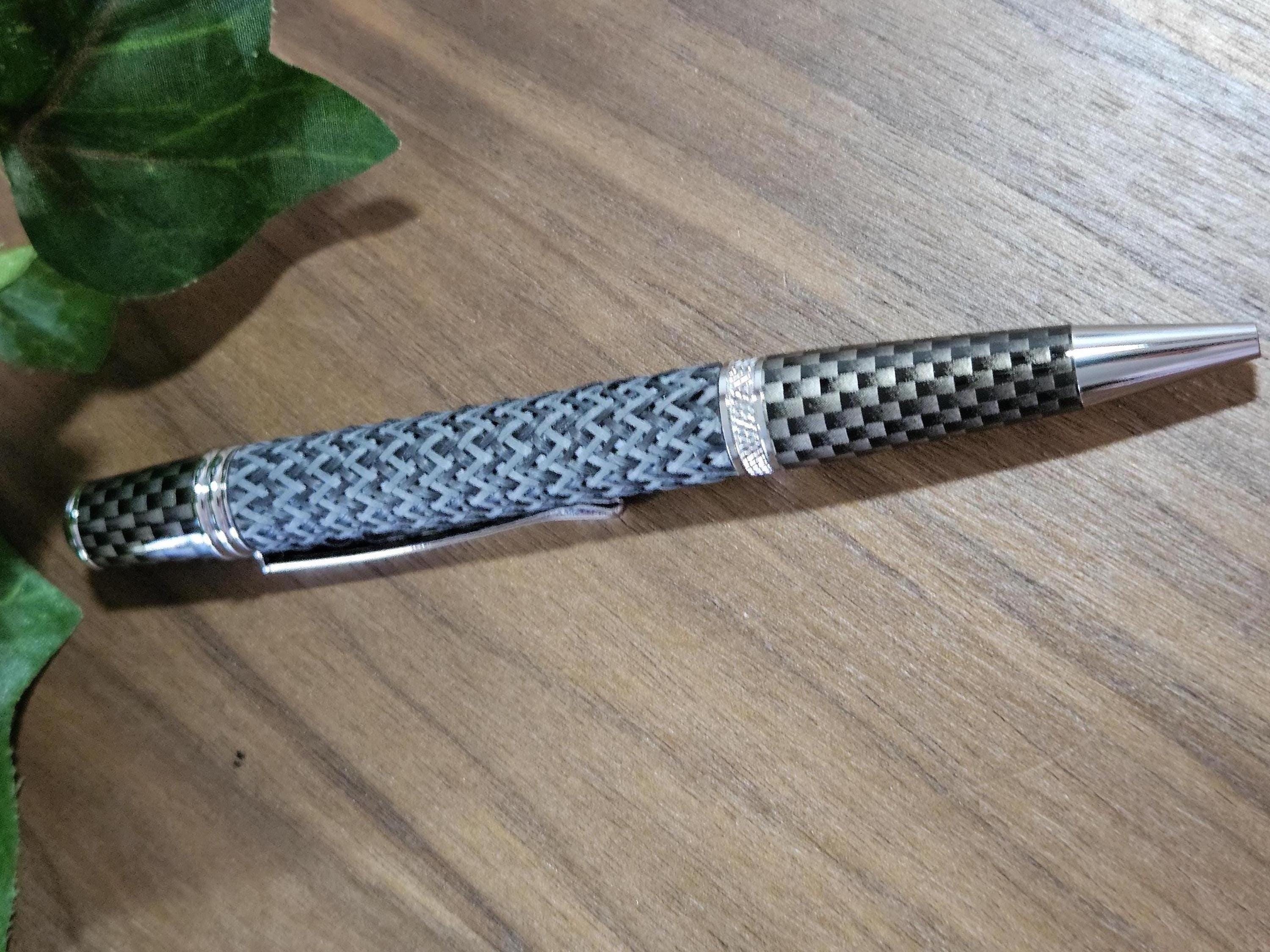 Multi-Colored True Free Carbon Fiber Twist Pen with Faux Carbon Fiber Finial and Tapered Grip with Chrome Accents