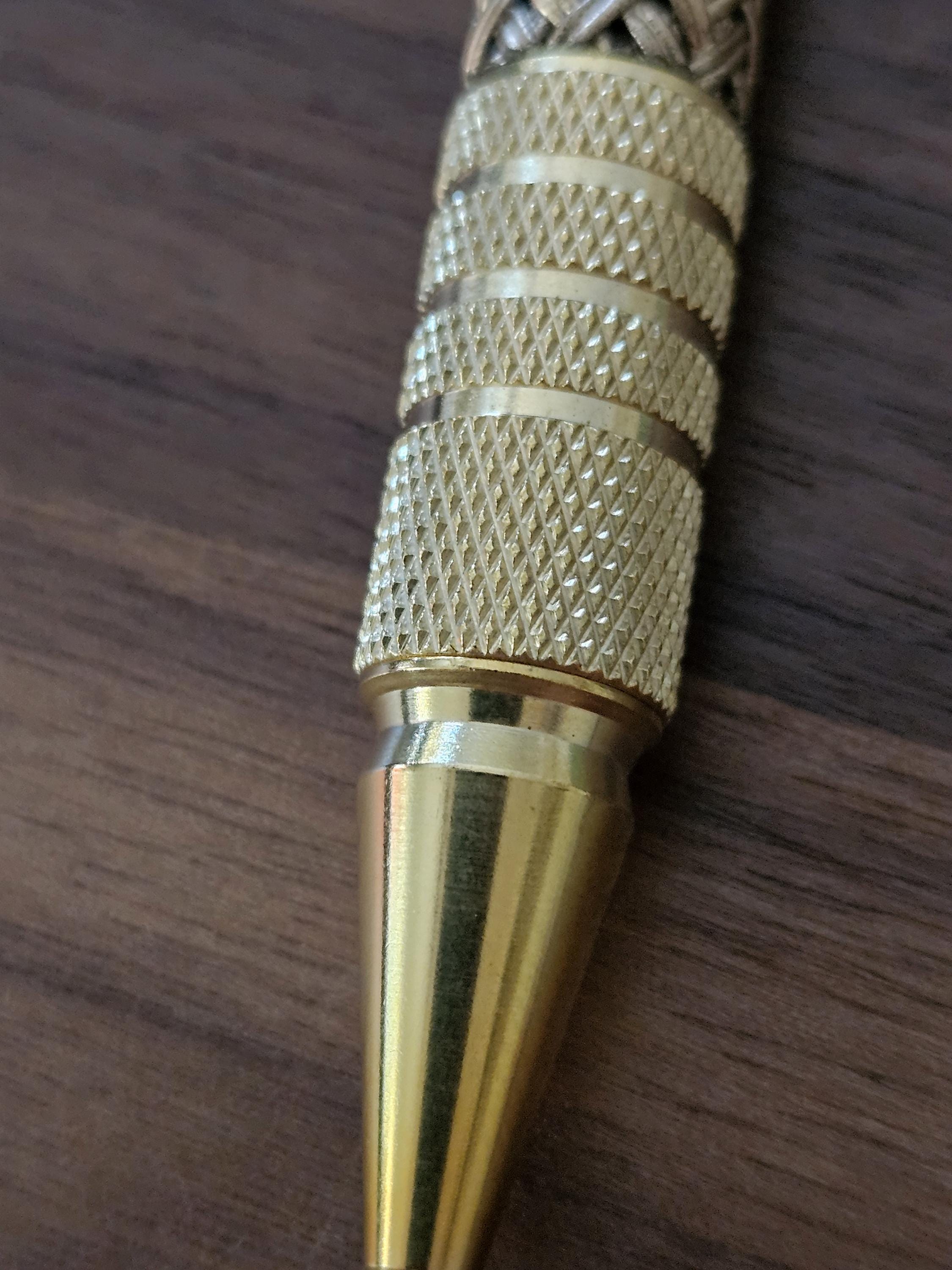 Refillable Ballpoint Pen, Dura Click Brass, Every Day Carry (EDC), Carbon Fiber, True Texture, Brass and Chrome Accents, Gifts for Dad & Him