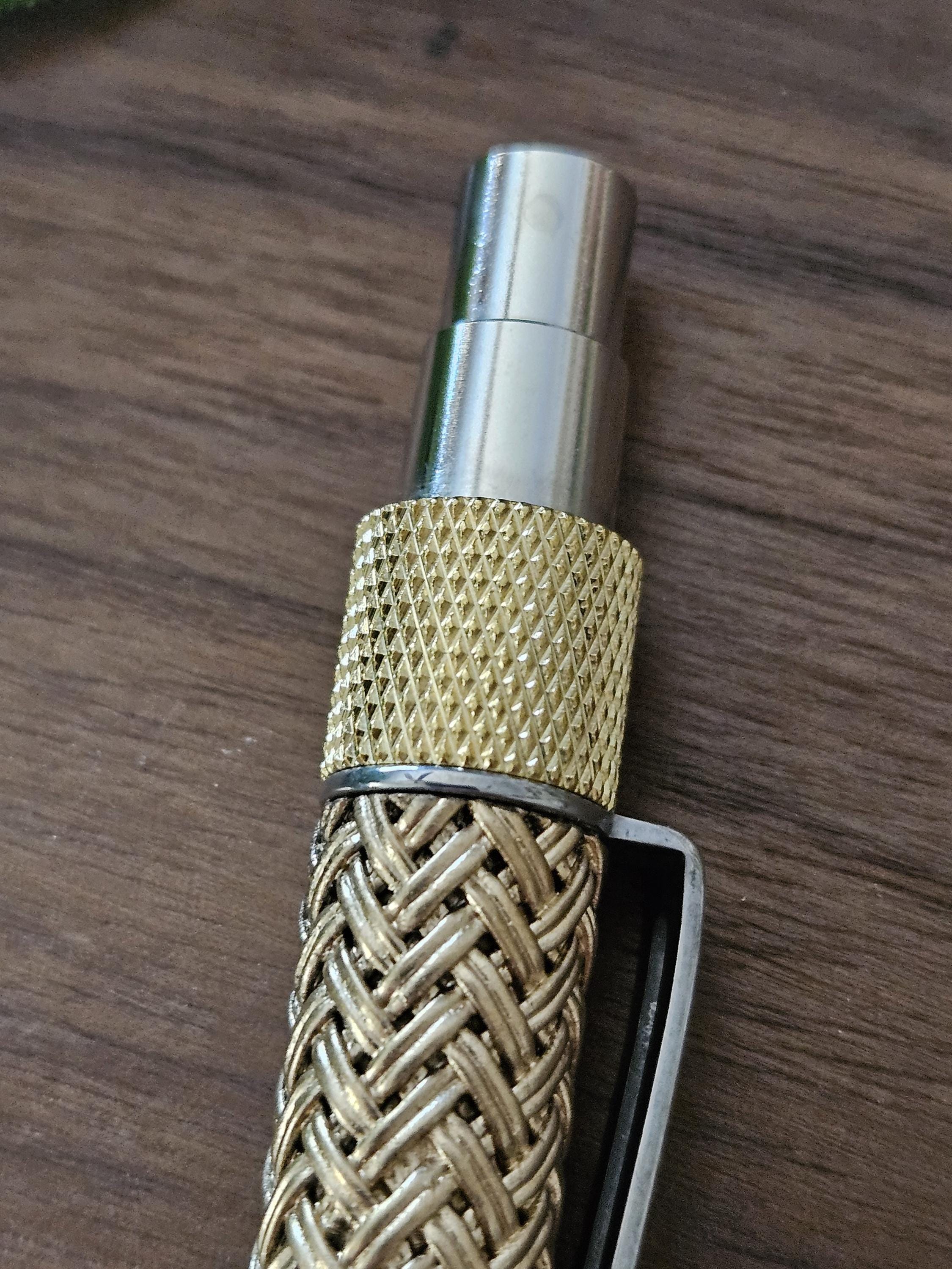 Refillable Ballpoint Pen, Dura Click Brass, Every Day Carry (EDC), Carbon Fiber, True Texture, Brass and Chrome Accents, Gifts for Dad & Him
