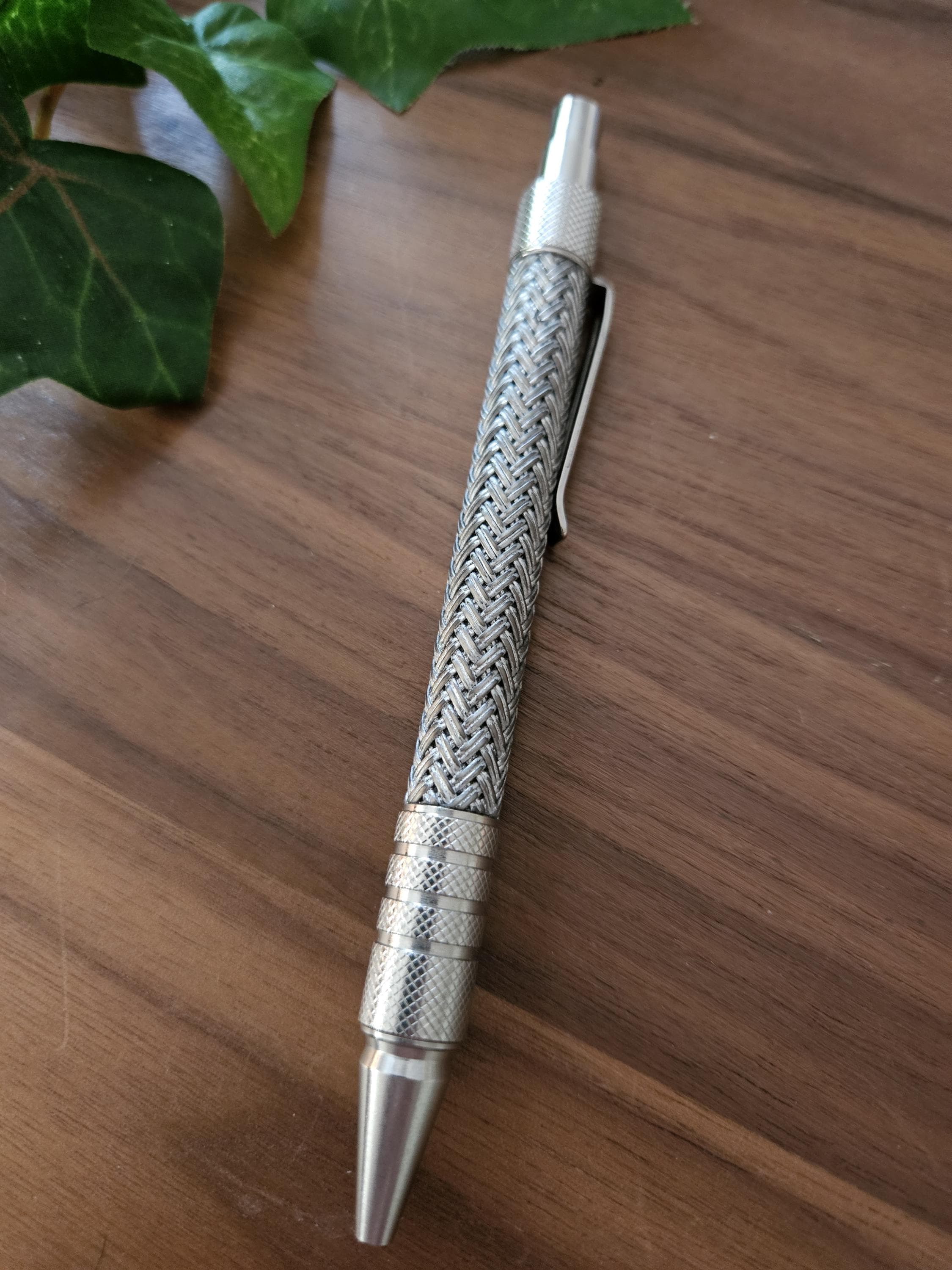 Refillable Ballpoint Pen, Dura Click Aluminum, Every Day Carry (EDC), Carbon Fiber, True Texture, Aluminum and Chrome Accents, Gift for Him