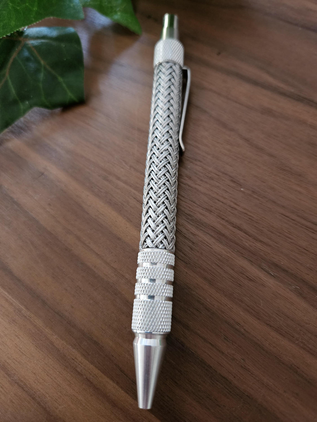 Refillable Ballpoint Pen, Dura Click Stainless Steel, Every Day Carry (EDC), Carbon Fiber, True Texture, Stainless Steel & Chrome Accents
