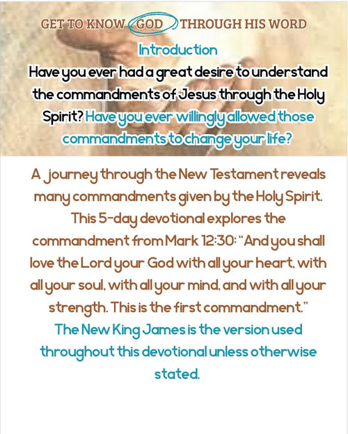 5-Day Digital Devotional Journal, "Keep My Commandments", Scriptures, Religious Writing, Reflection, God's Word, Mark 12:30 (NKJV)