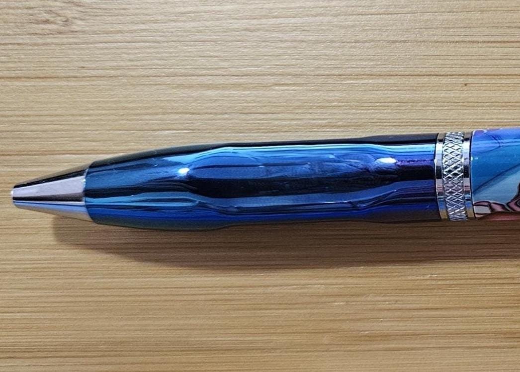 Refillable Polymer Clay Twist Pen, True Texture, Blue Titanium & Chrome Accents, Crab Pattern, Red and Blue Colored Body, Medium Tip, 1.7 oz